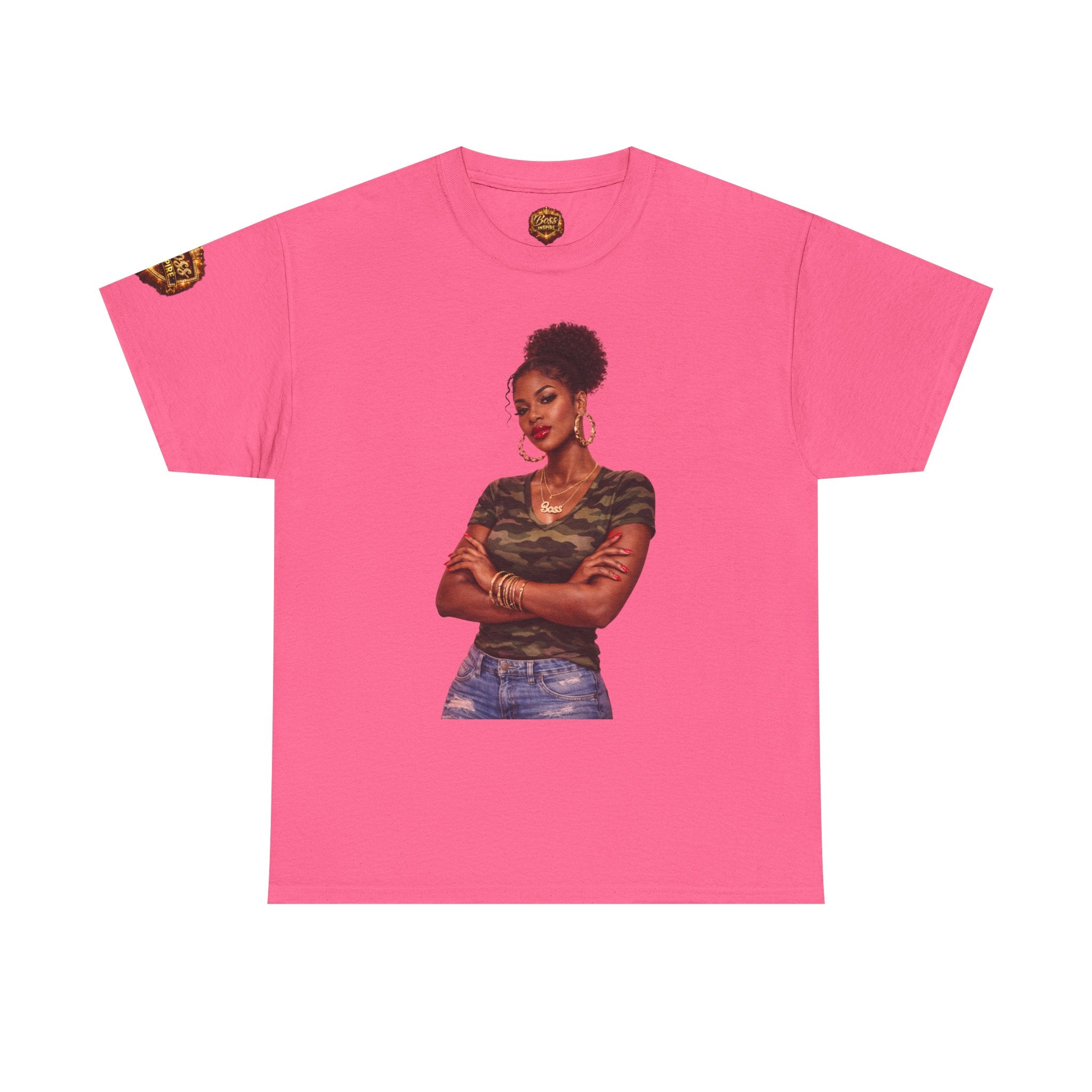 Afro Puff Woman Illustration T-Shirt | Camouflage Top Graphic Tee