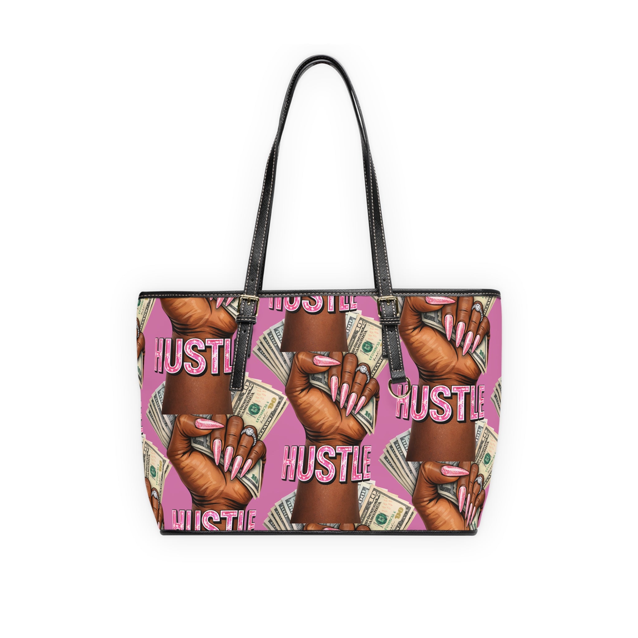 Hustle Money Hands PU Leather Shoulder Bag | Pink Cash Pattern Tote