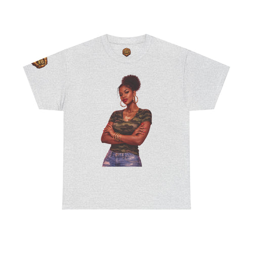 Afro Puff Woman Illustration T-Shirt | Camouflage Top Graphic Tee