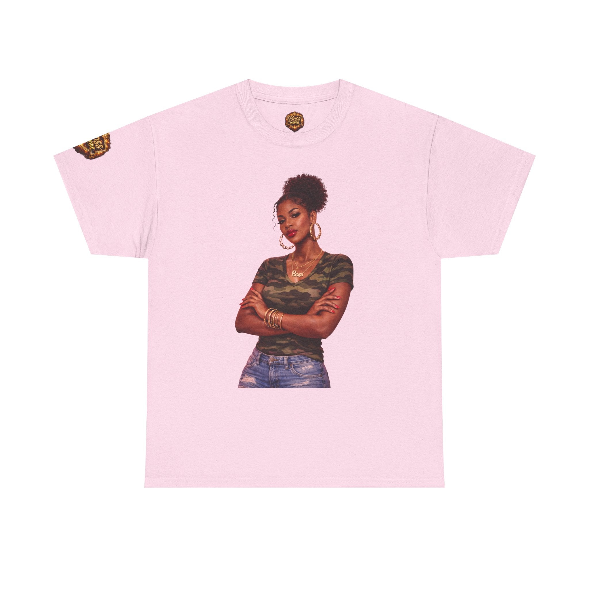 Afro Puff Woman Illustration T-Shirt | Camouflage Top Graphic Tee