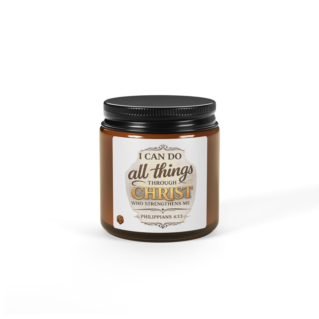 Philippians 4:13 Scented Soy Candle — Amber Jar Christian Inspirational Candle