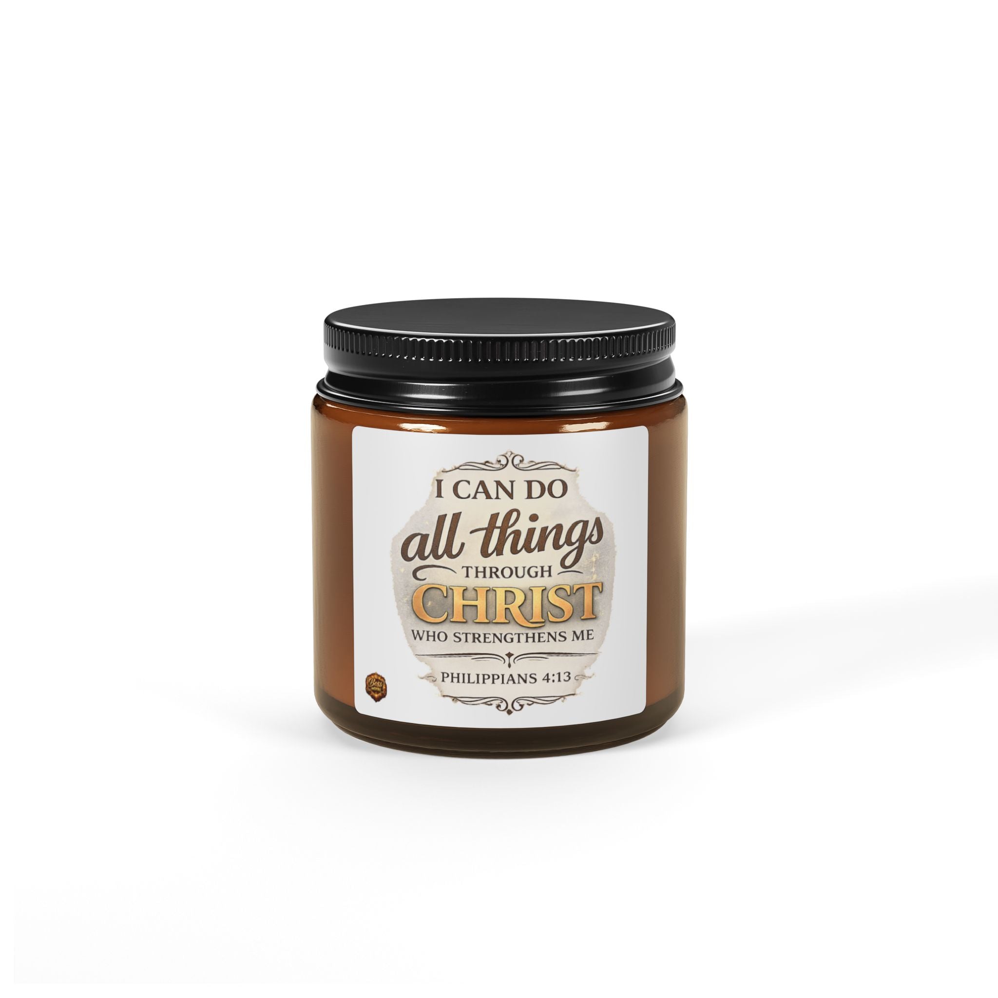 Philippians 4:13 Scented Soy Candle — Amber Jar Christian Inspirational Candle