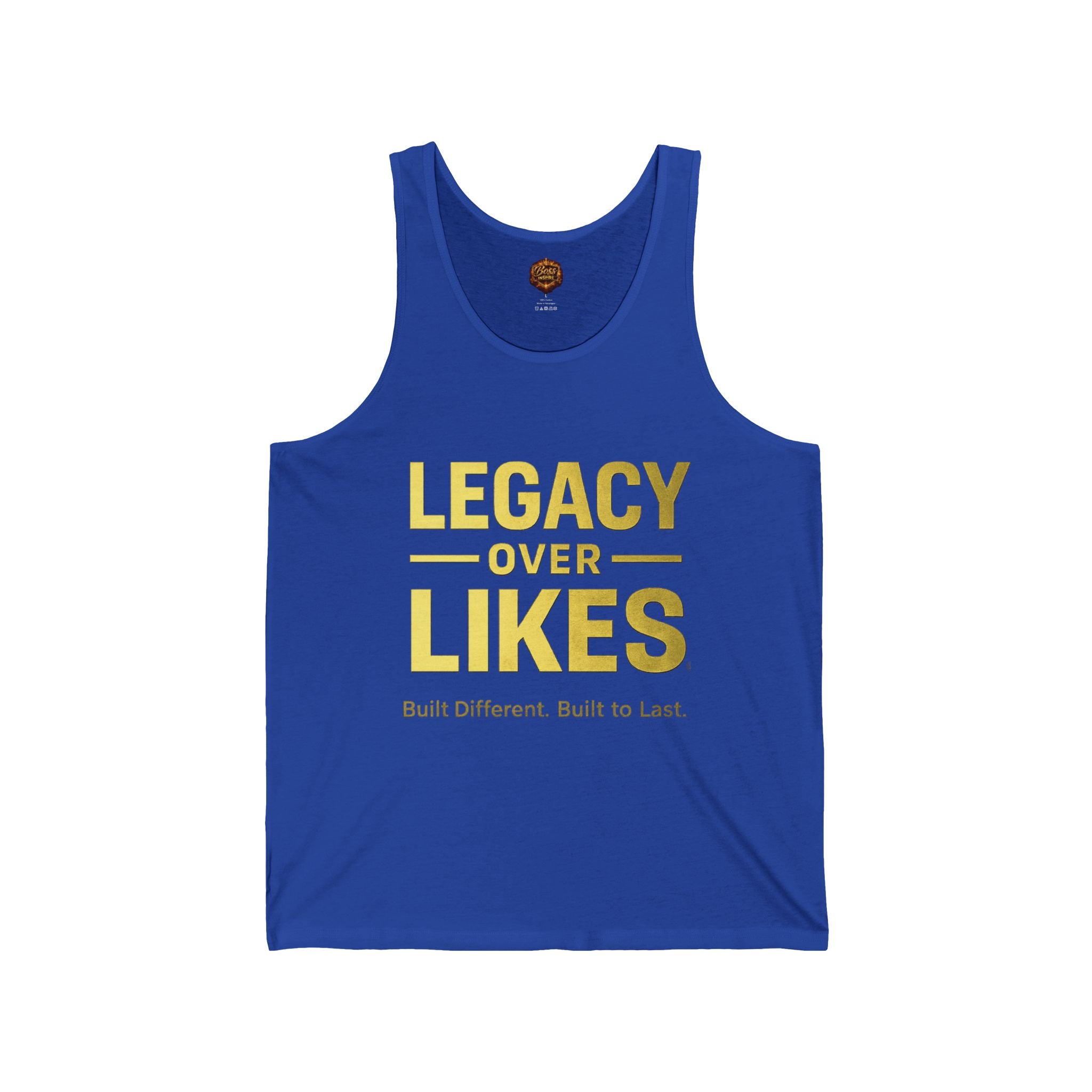 Legacy Over Likes Tank Top — Inspirational Gold Graphic Muscle Tank