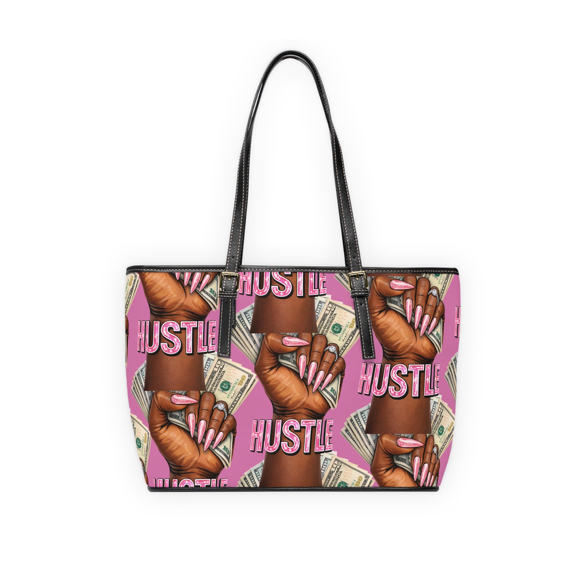 Hustle Money Hands PU Leather Shoulder Bag | Pink Cash Pattern Tote