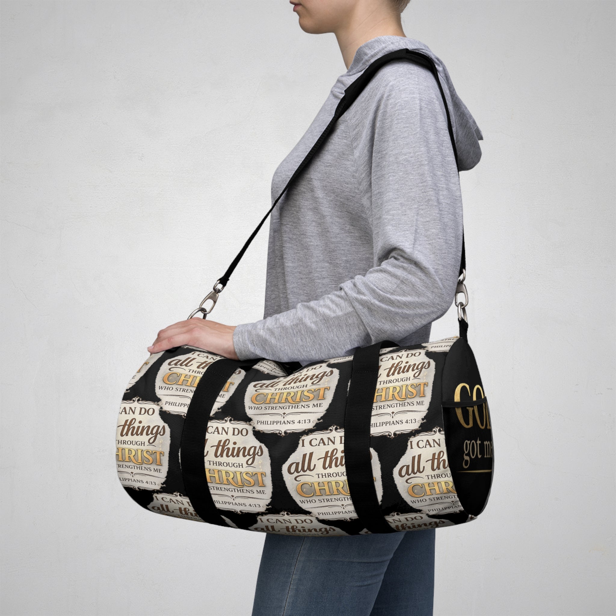 I Can Do All Things Through Christ duffel bag | Christian Scripture Philippians 4:13 gym bag