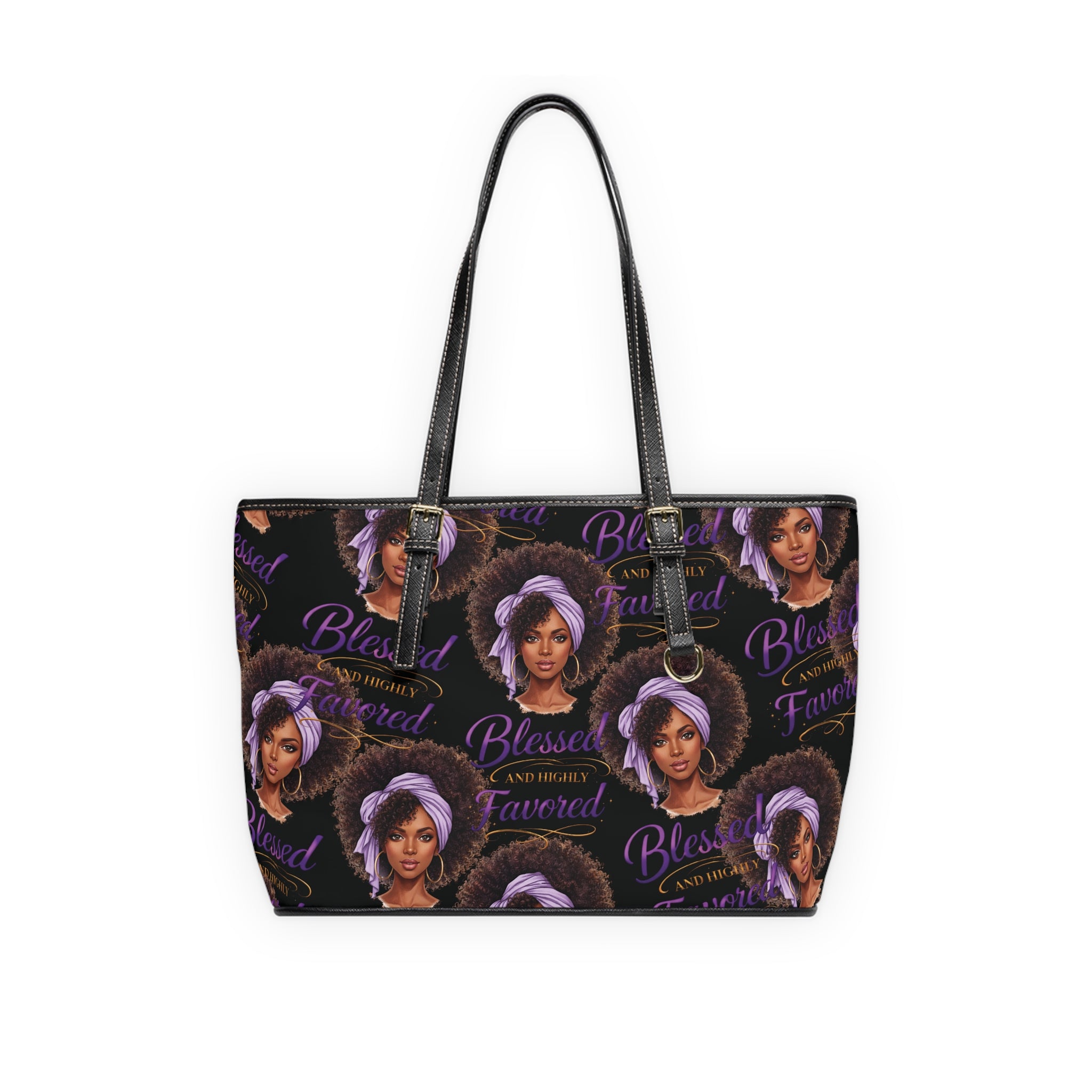 Blessed Favored Afro Woman Pattern PU Leather Shoulder Bag