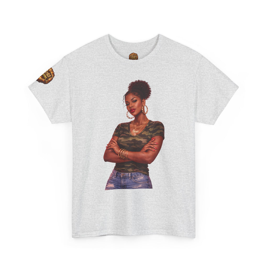 Afro Puff Woman Illustration T-Shirt | Camouflage Top Graphic Tee