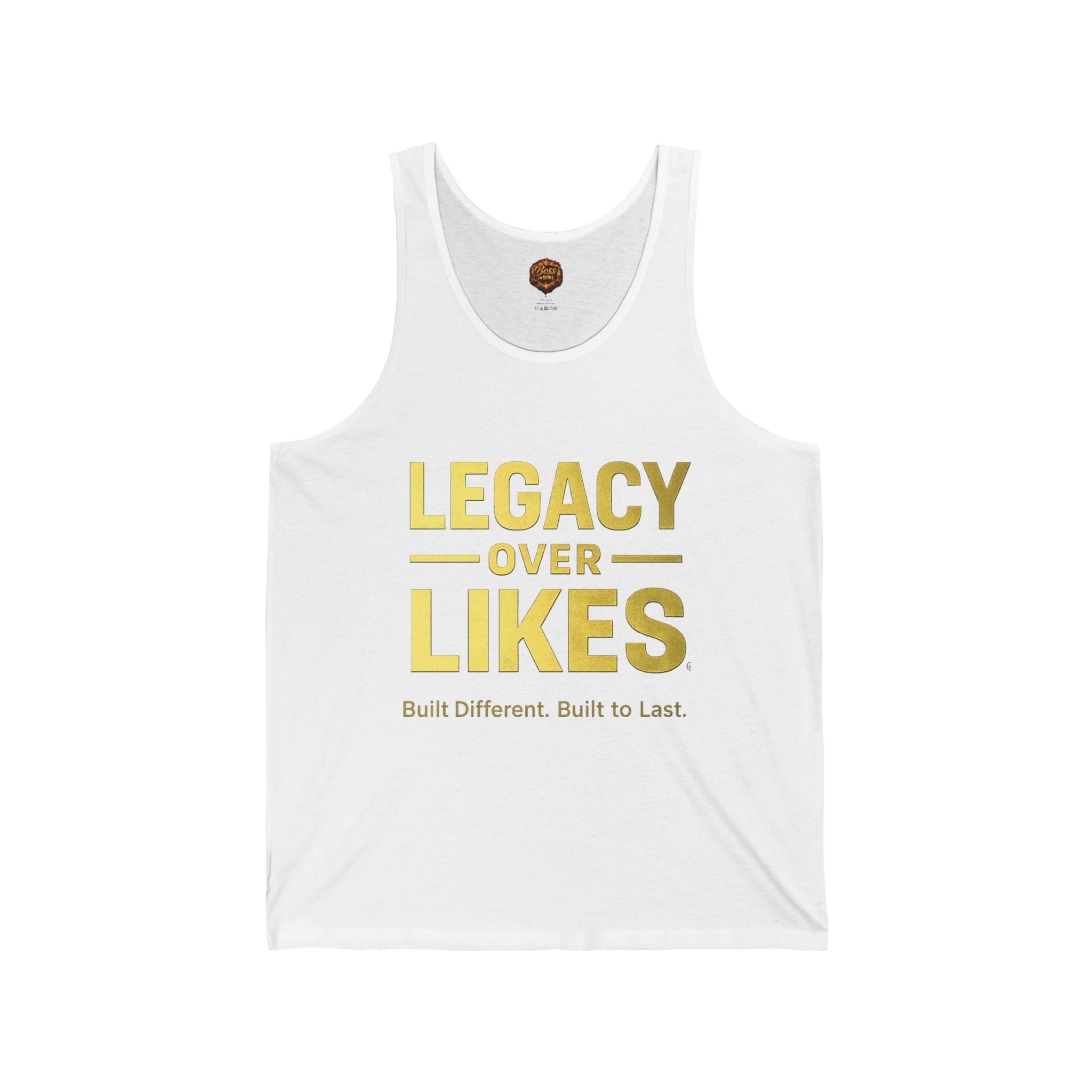 Legacy Over Likes Tank Top — Inspirational Gold Graphic Muscle Tank