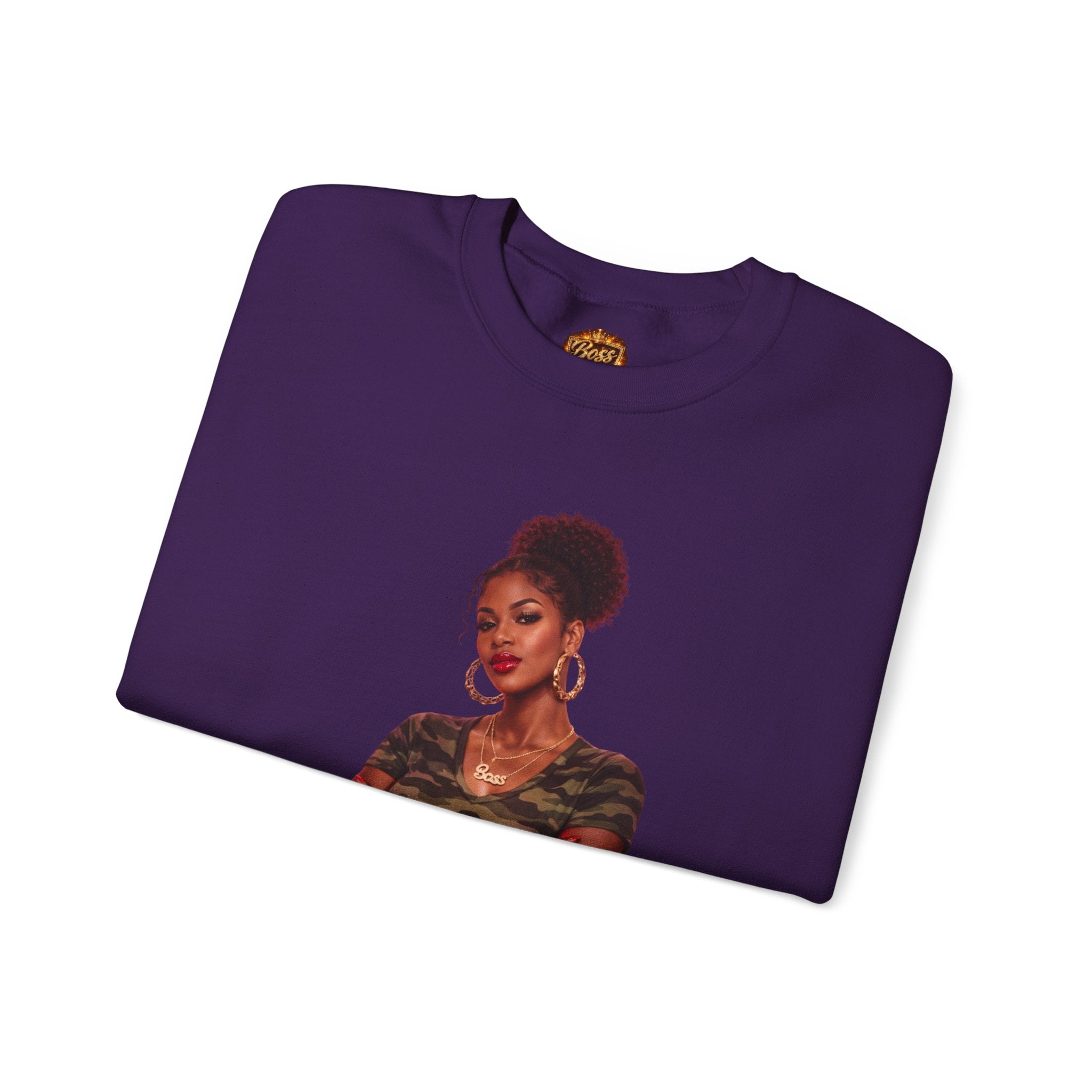 Confident Woman Illustration Crewneck Sweatshirt | Camouflage Tee Top