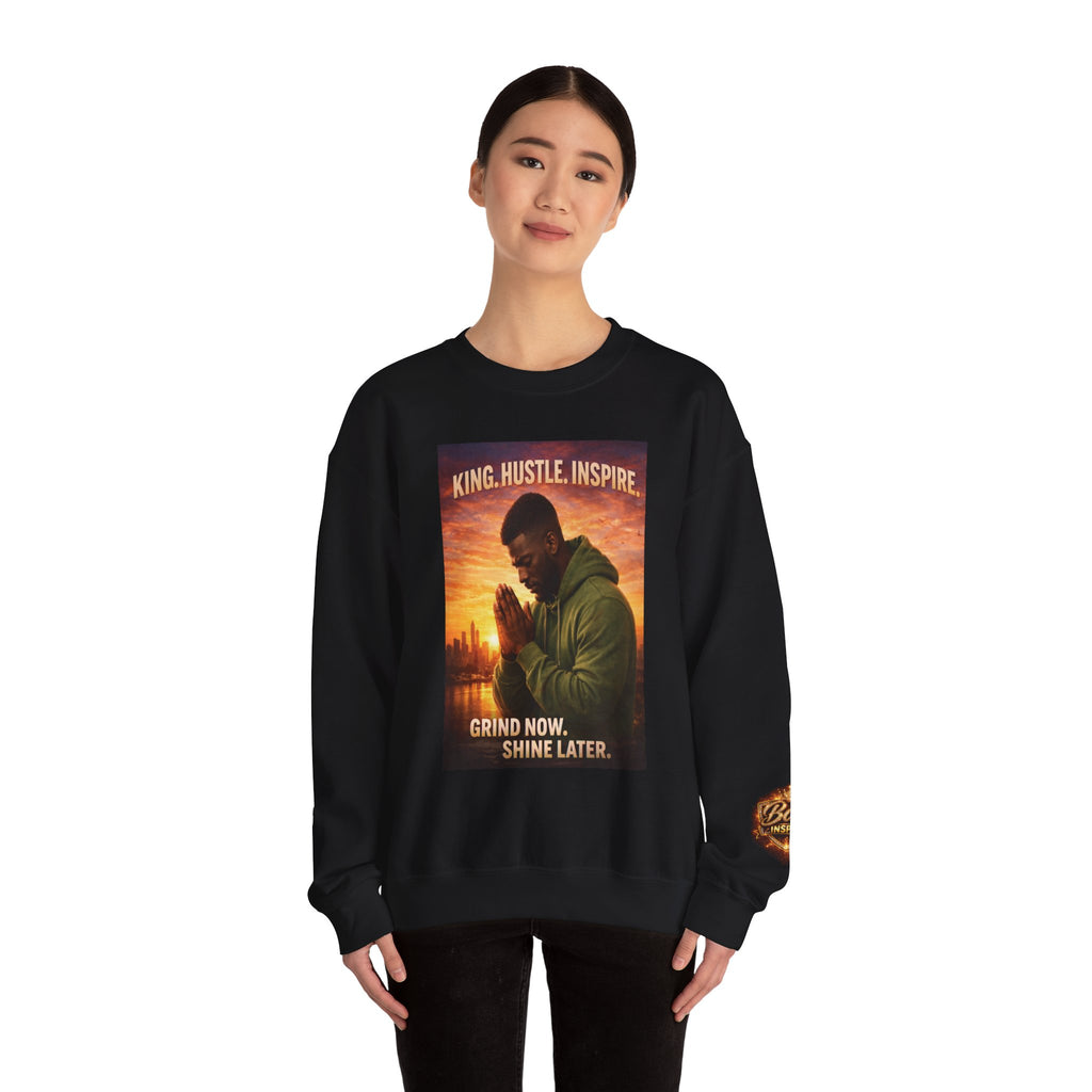 King Hustle Inspire Prayer Pose Sweatshirt | Motivational Urban Portrait