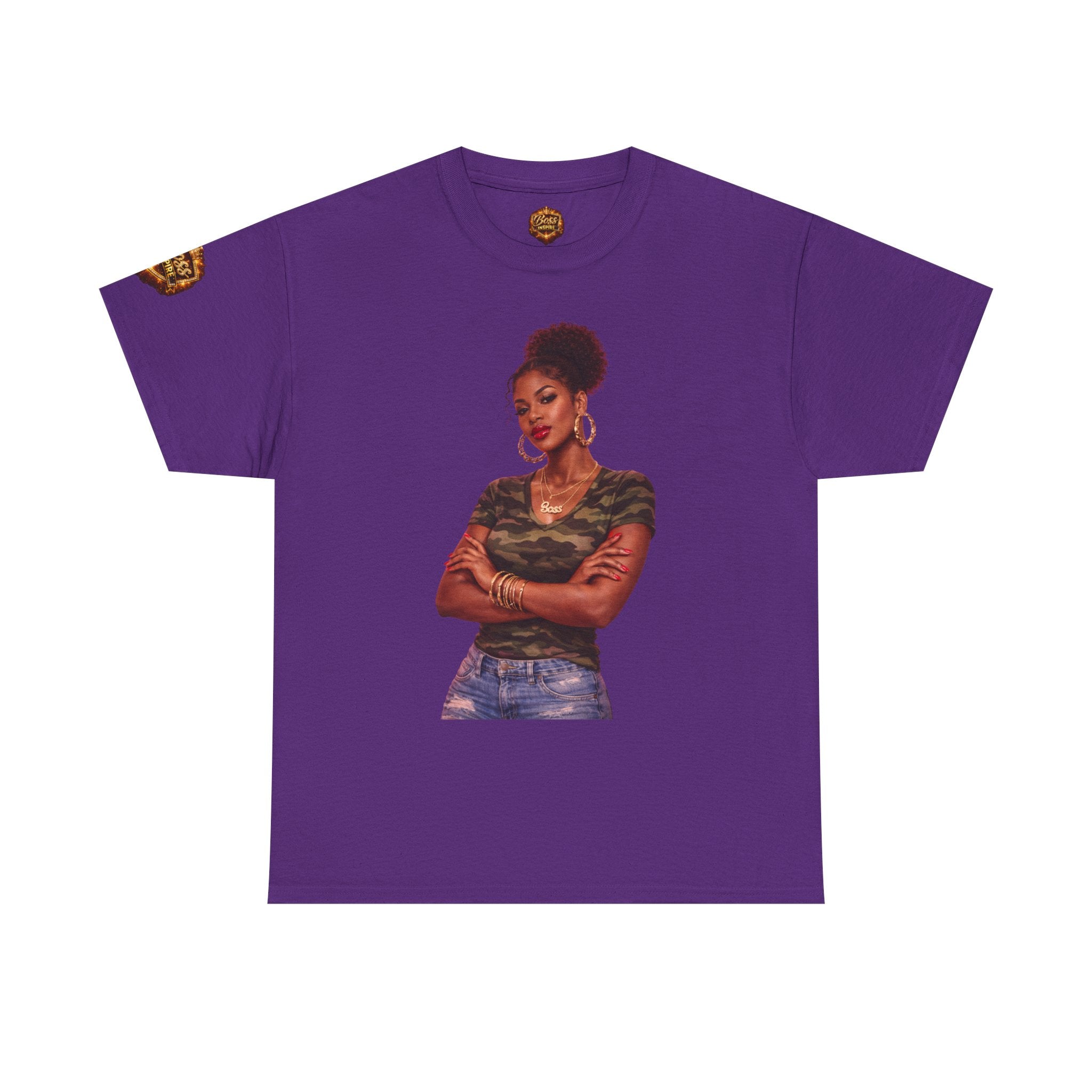 Afro Puff Woman Illustration T-Shirt | Camouflage Top Graphic Tee