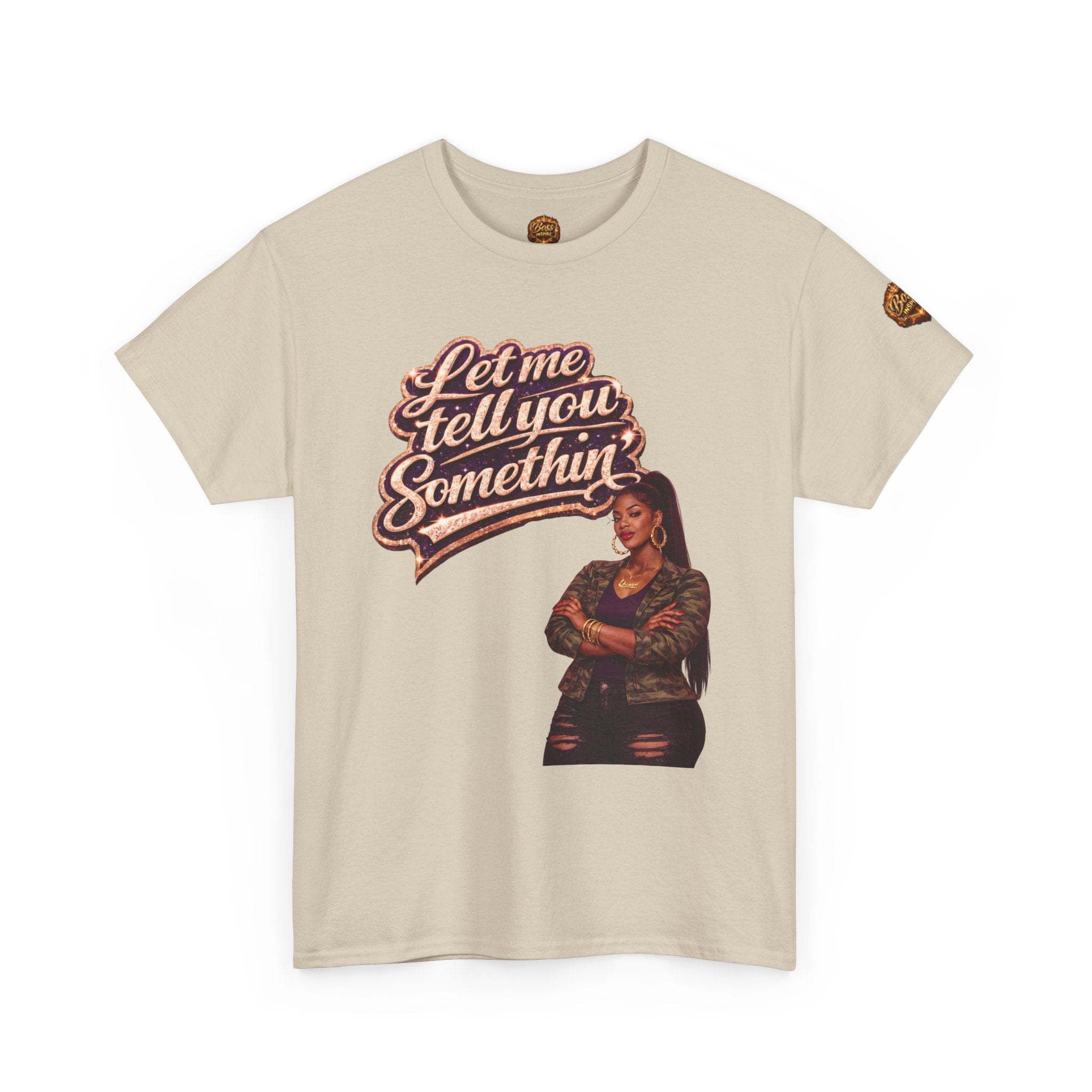 Let Me Tell You Something tee | Woman with arms crossed, retro script design