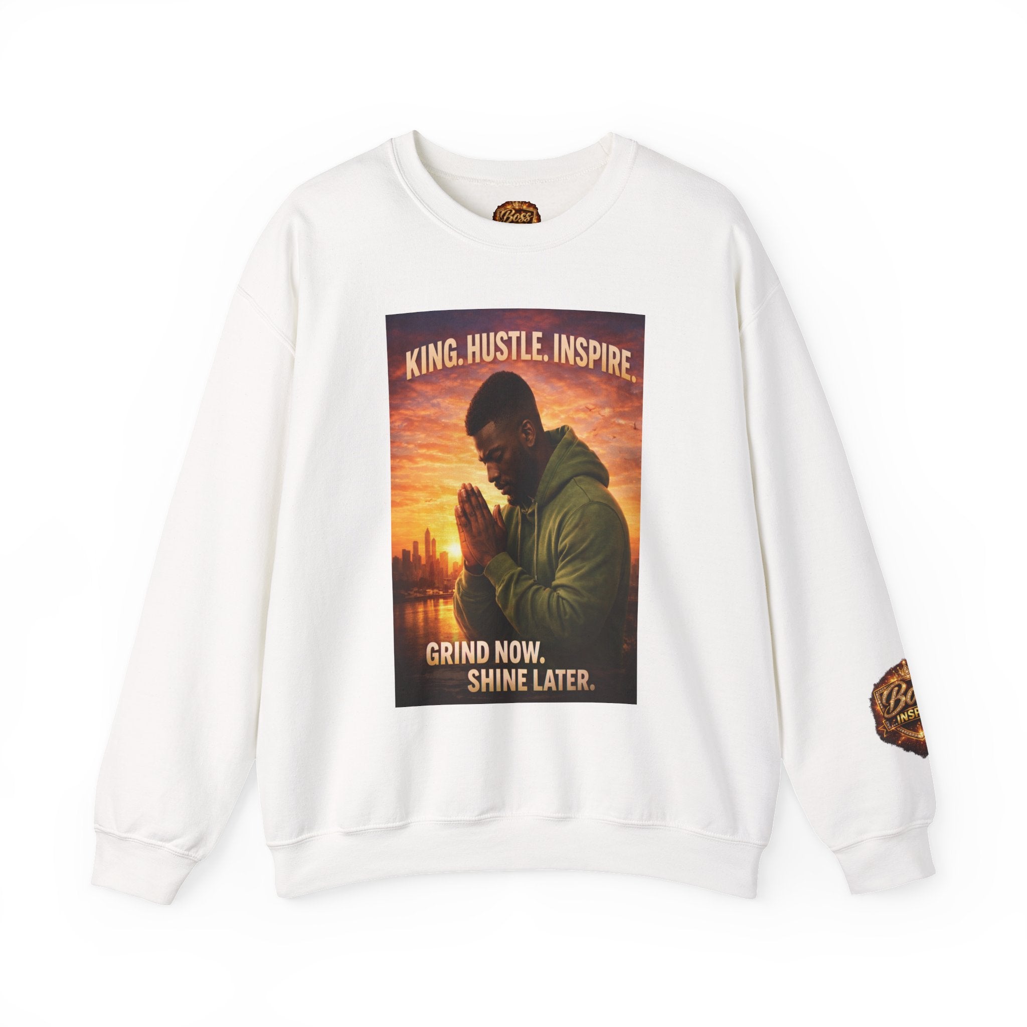 King Hustle Inspire Prayer Pose Sweatshirt | Motivational Urban Portrait