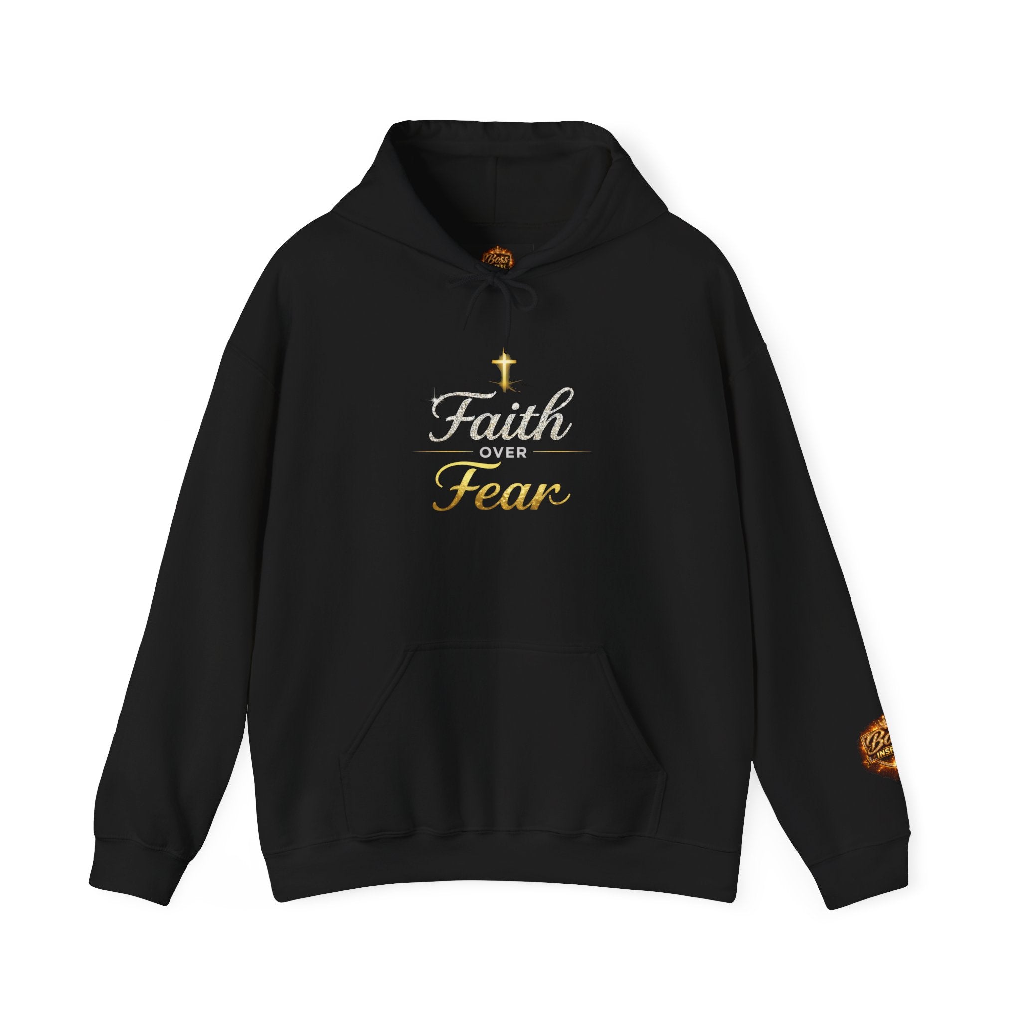 Faith Over Fear Hoodie | Christian Cross Script Religious Sweatshirt