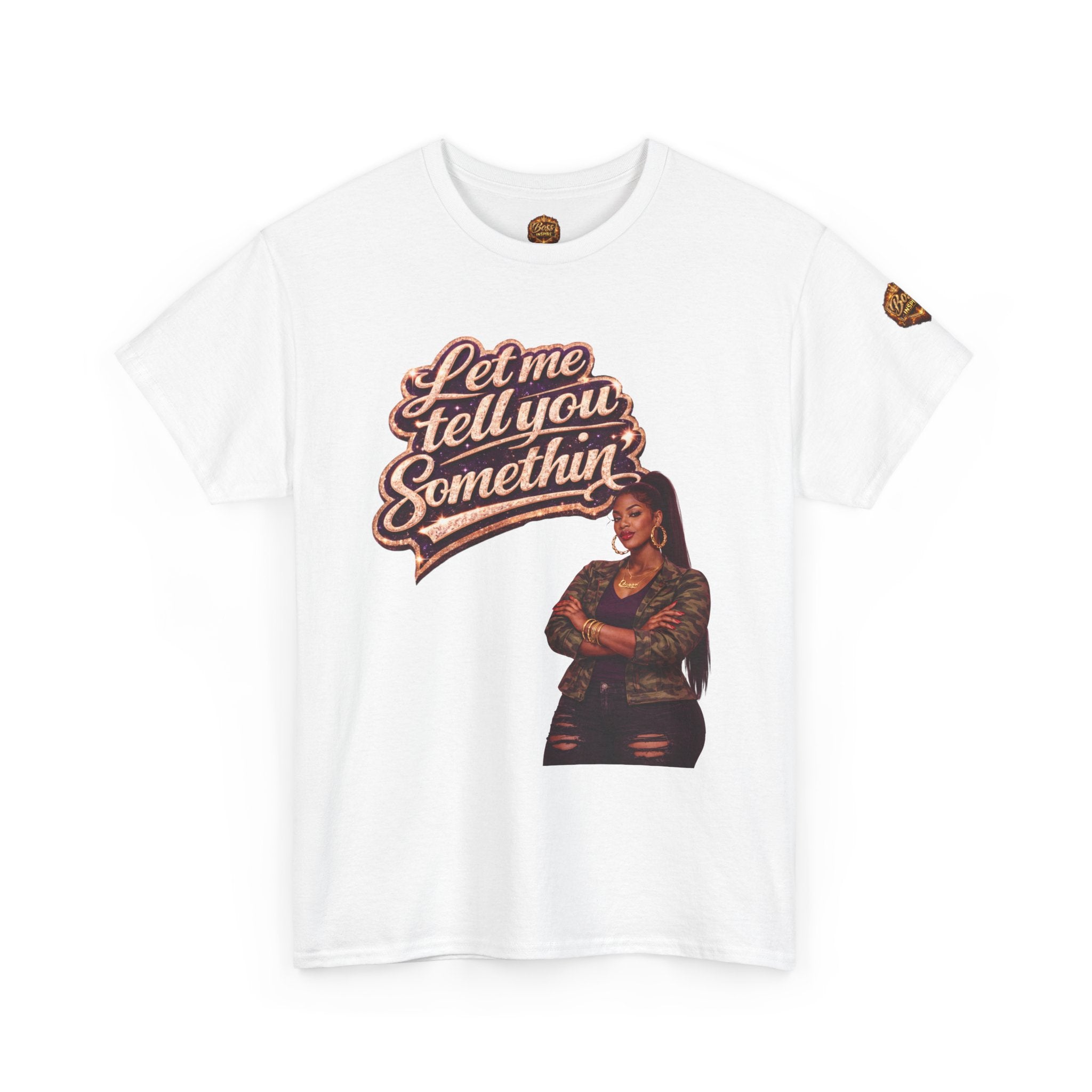 Let Me Tell You Something tee | Woman with arms crossed, retro script design