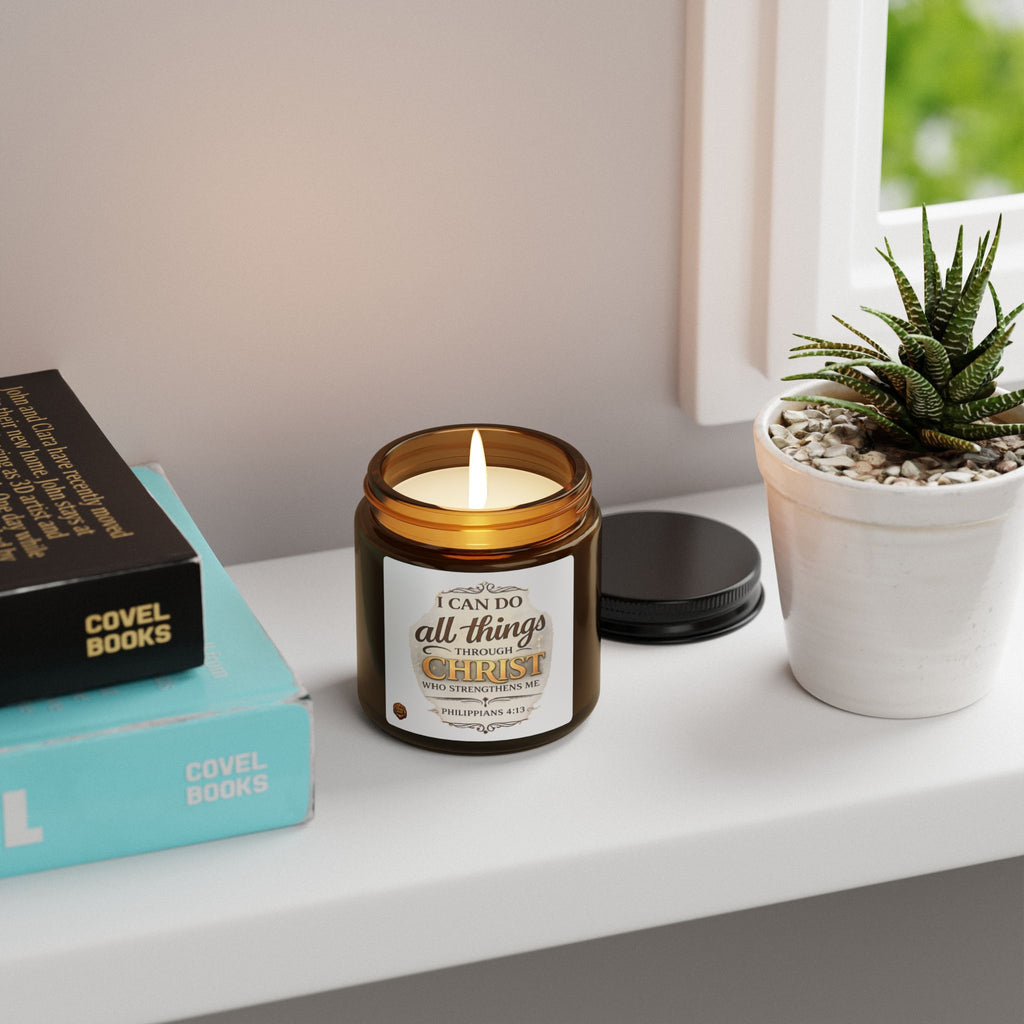 Philippians 4:13 Scented Soy Candle — Amber Jar Christian Inspirational Candle