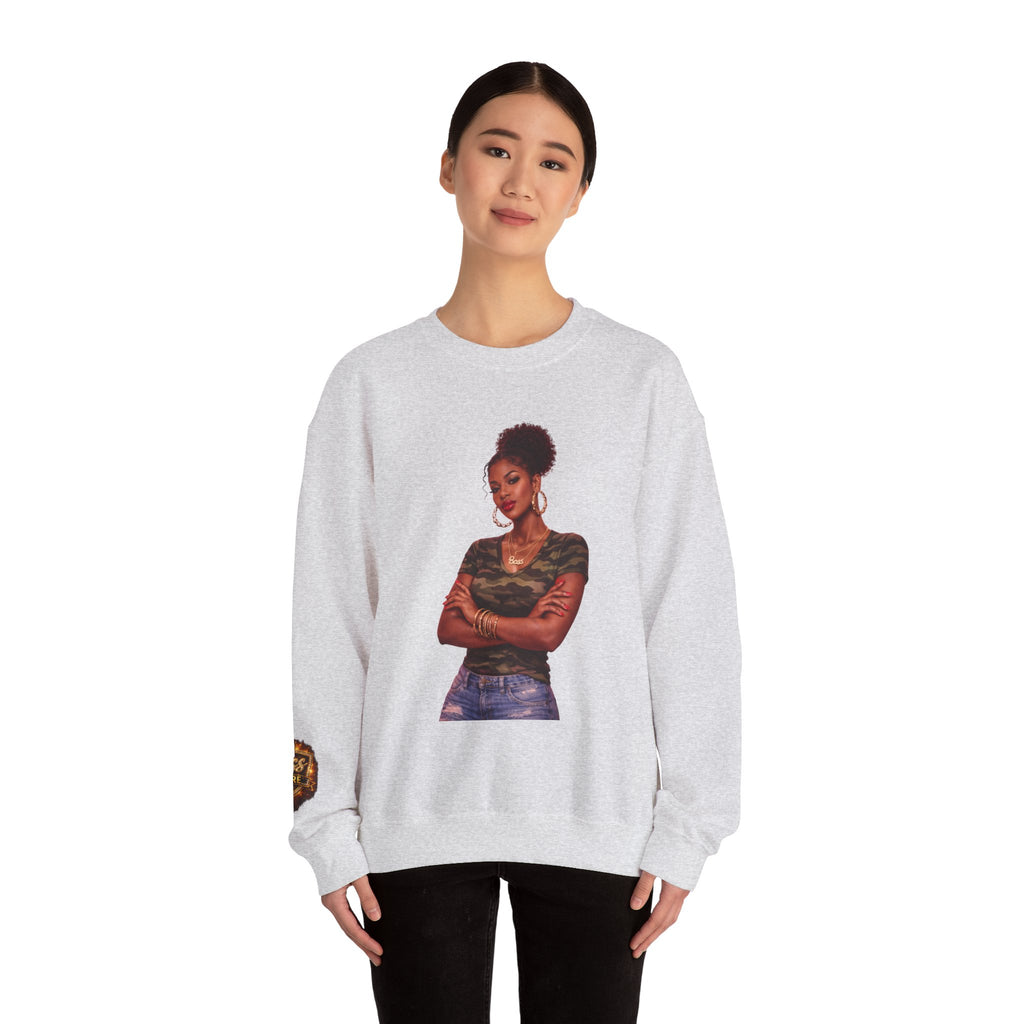 Confident Woman Illustration Crewneck Sweatshirt | Camouflage Tee Top