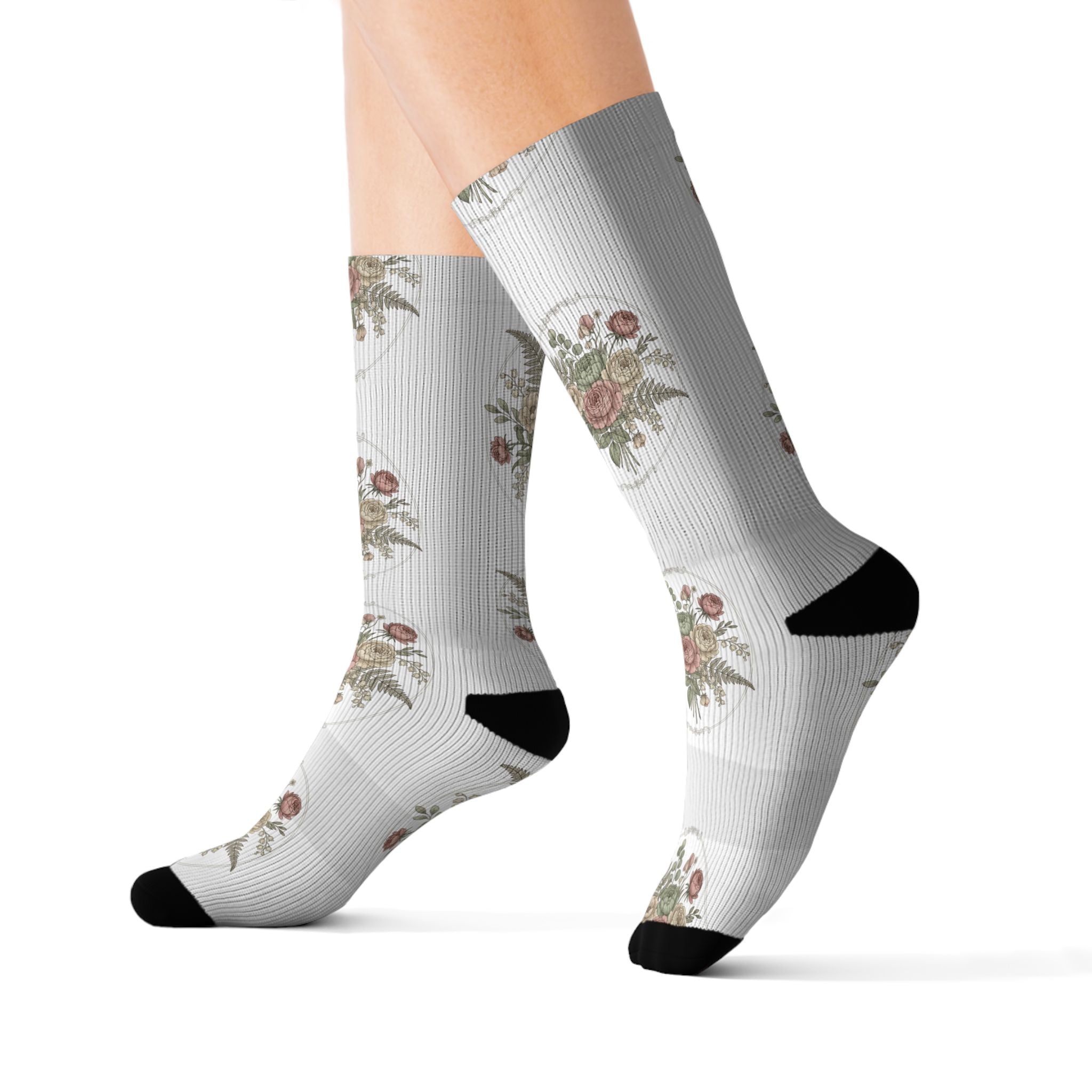 Vintage Rose Pattern Crew Socks