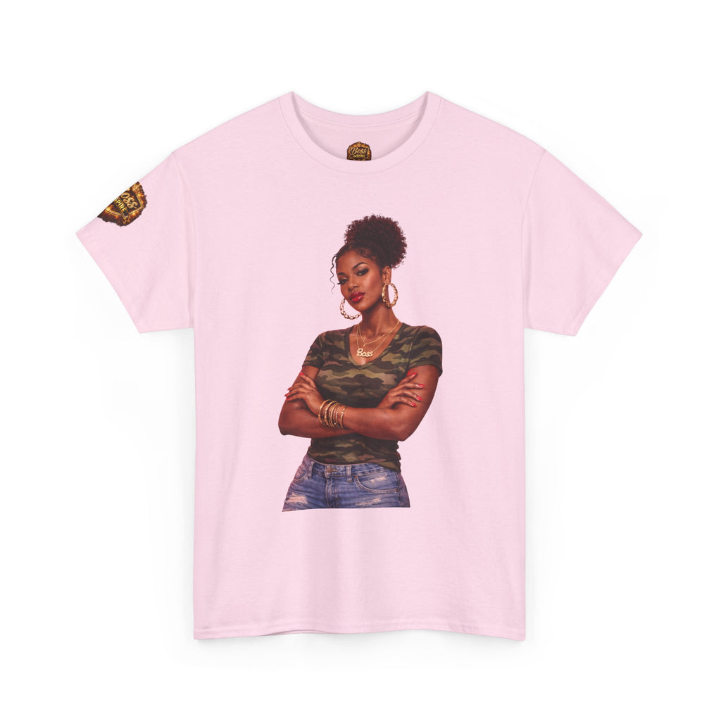 Afro Puff Woman Illustration T-Shirt | Camouflage Top Graphic Tee