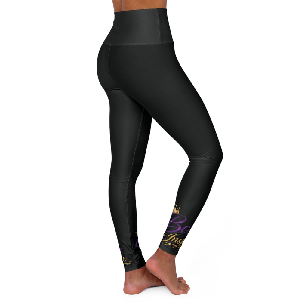 Purple Gold Crown 'Boss Queen' Script Leggings | High Waisted Yoga Leggings