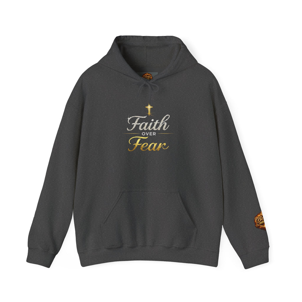 Faith Over Fear Hoodie | Christian Cross Script Religious Sweatshirt