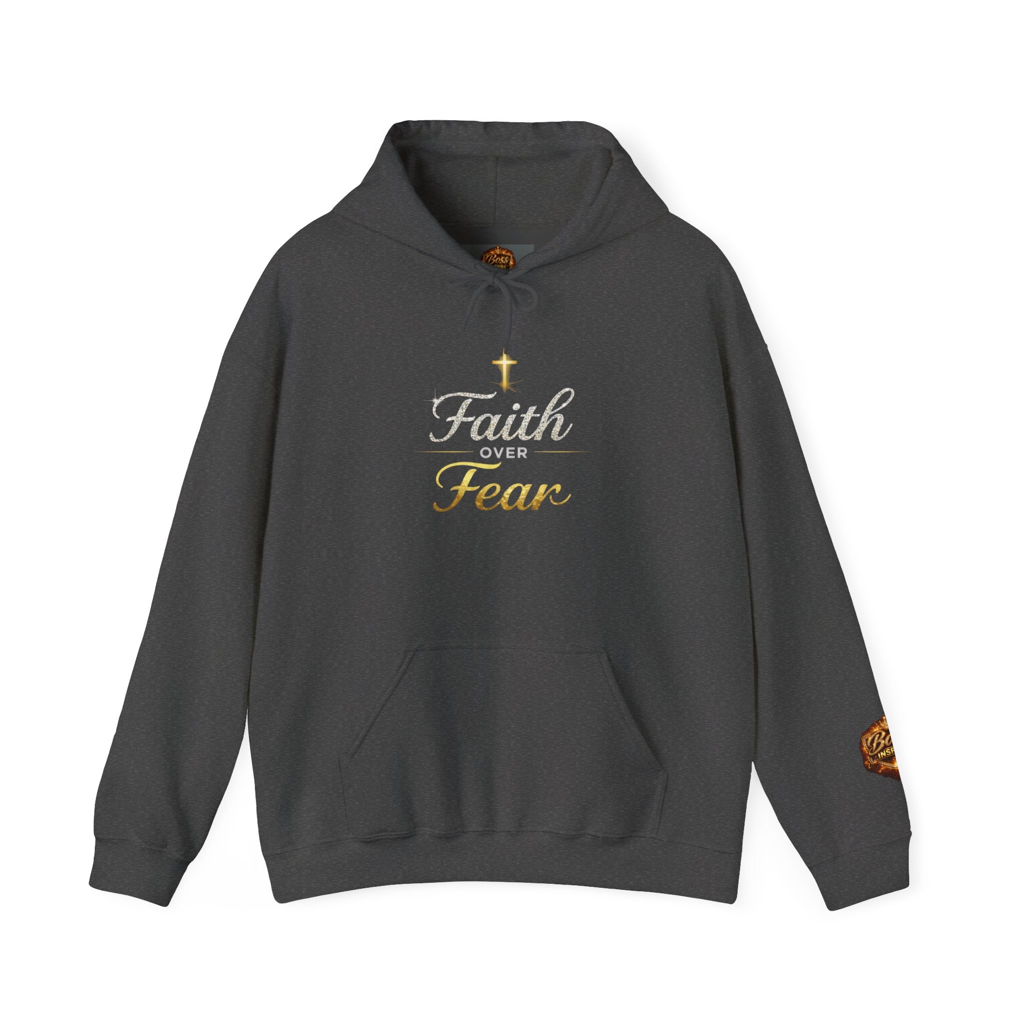 Faith Over Fear Hoodie | Christian Cross Script Religious Sweatshirt