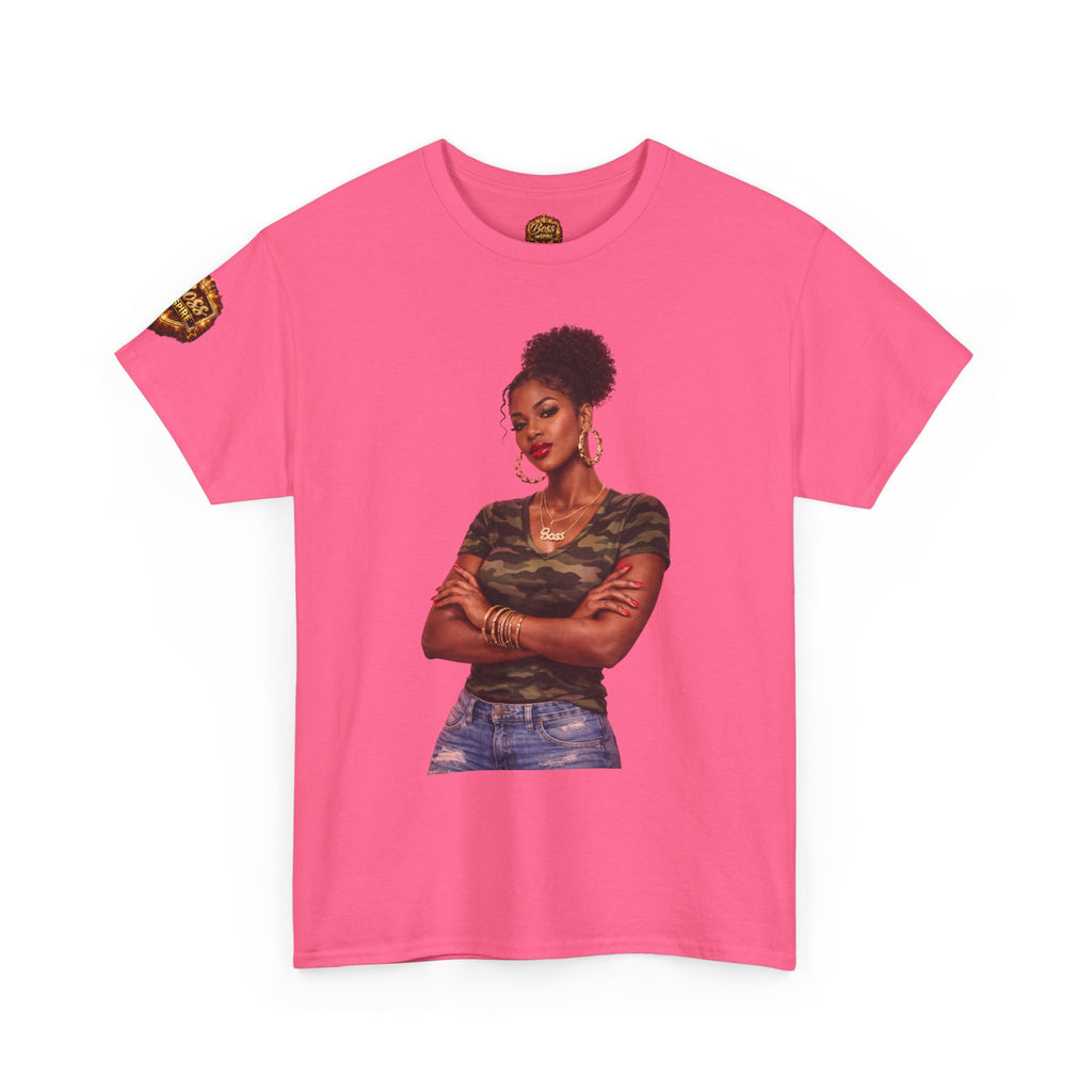Afro Puff Woman Illustration T-Shirt | Camouflage Top Graphic Tee