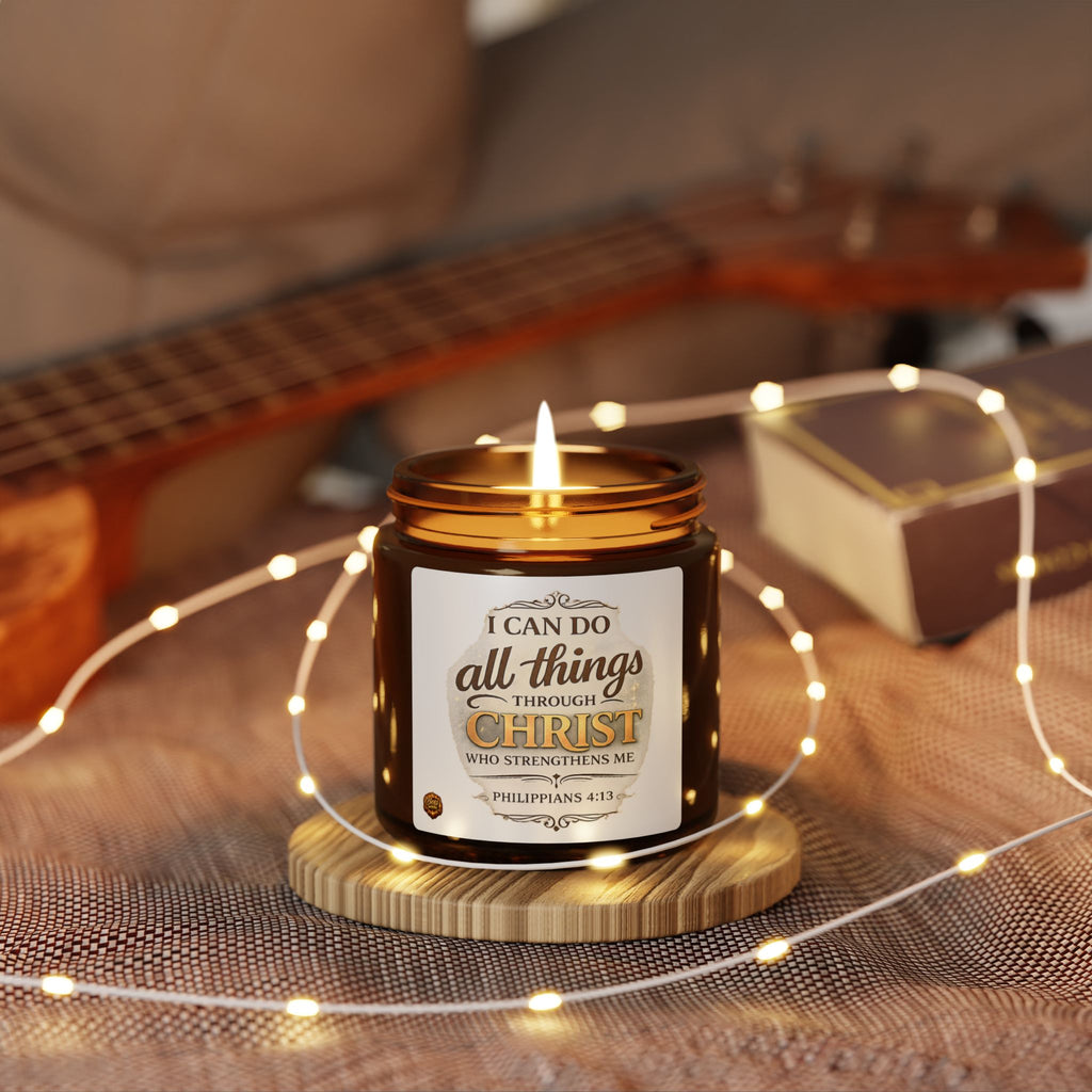 Philippians 4:13 Scented Soy Candle — Amber Jar Christian Inspirational Candle