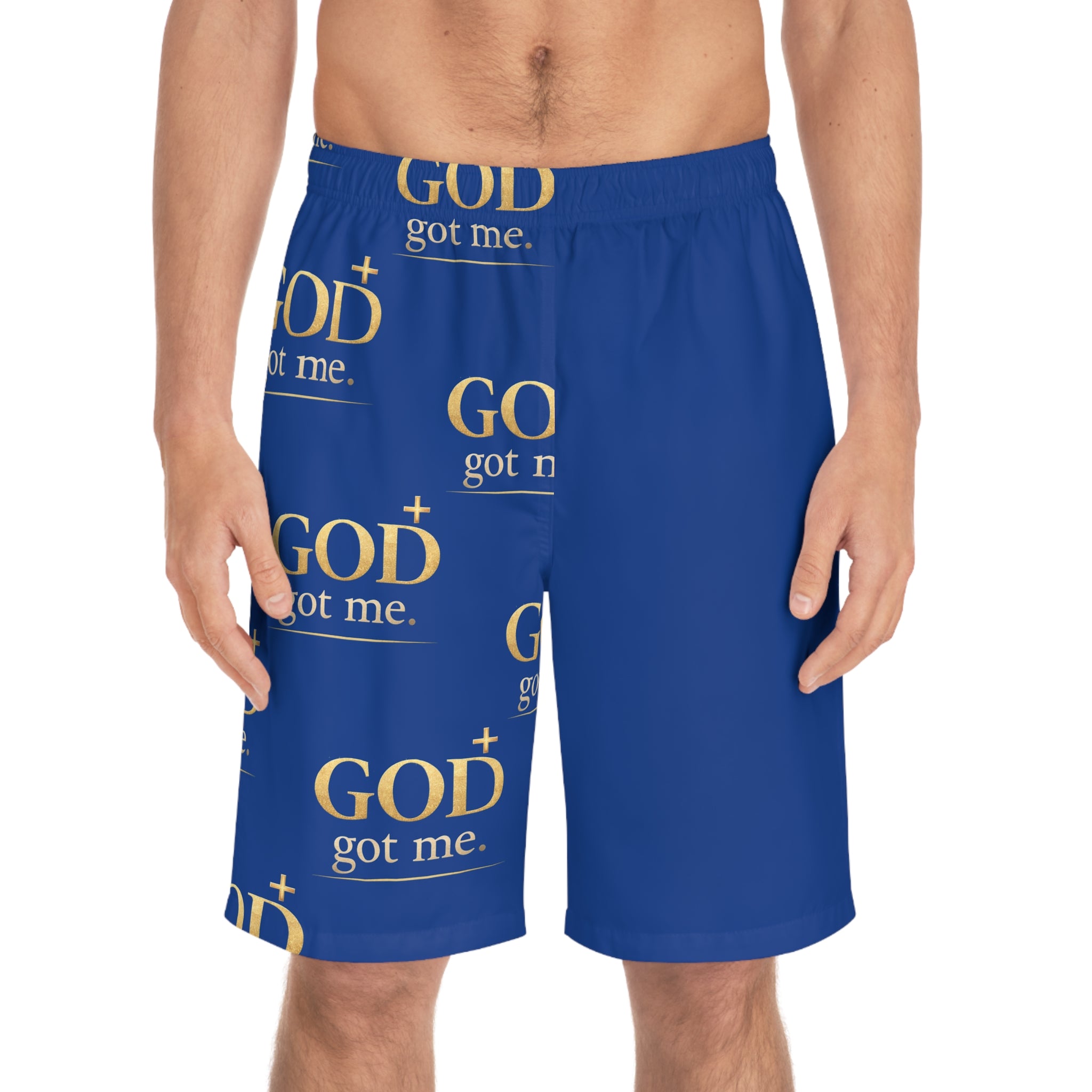 Men's 'GOD Got Me' Blue Board Shorts — Christian Faith Swimwear
