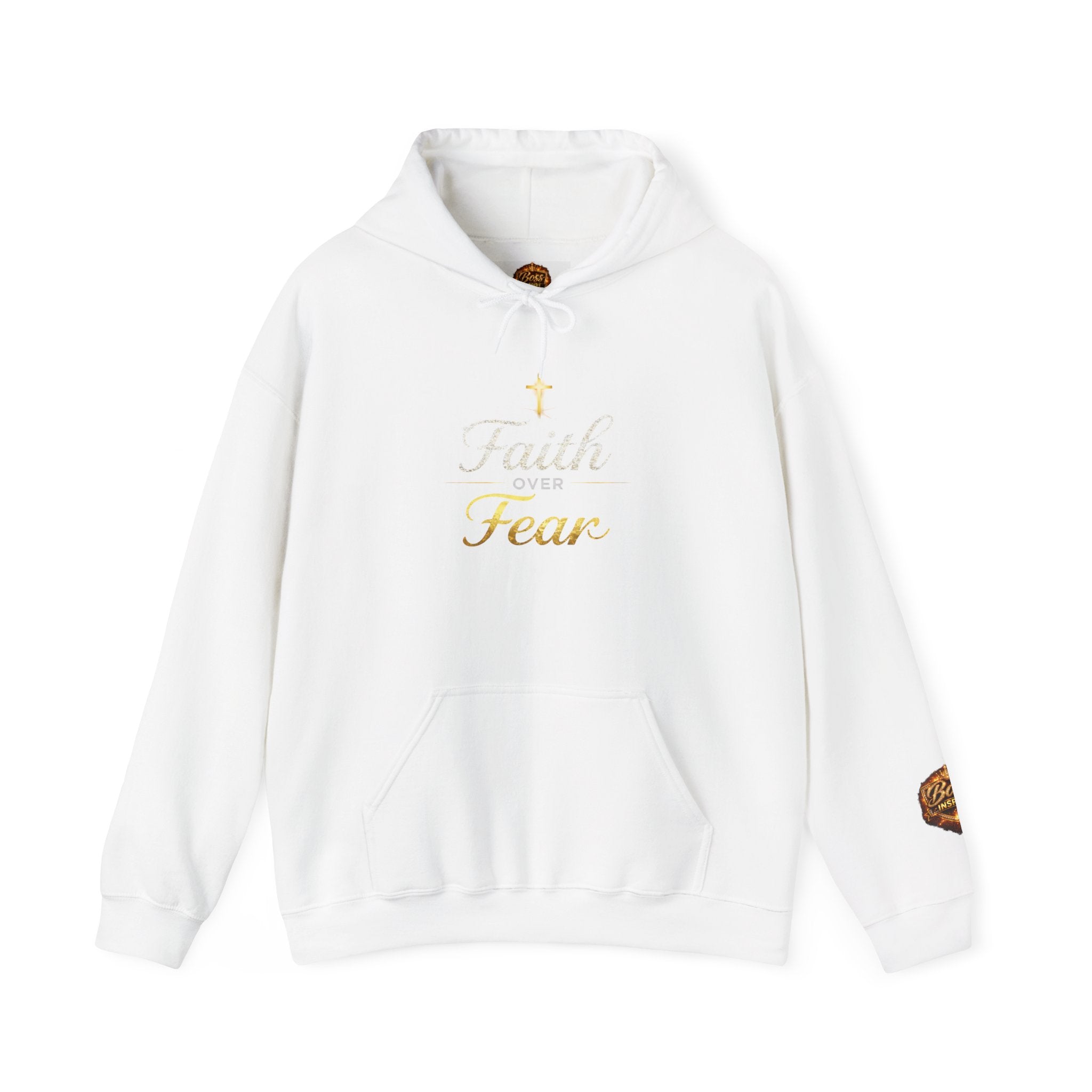 Faith Over Fear Hoodie | Christian Cross Script Religious Sweatshirt