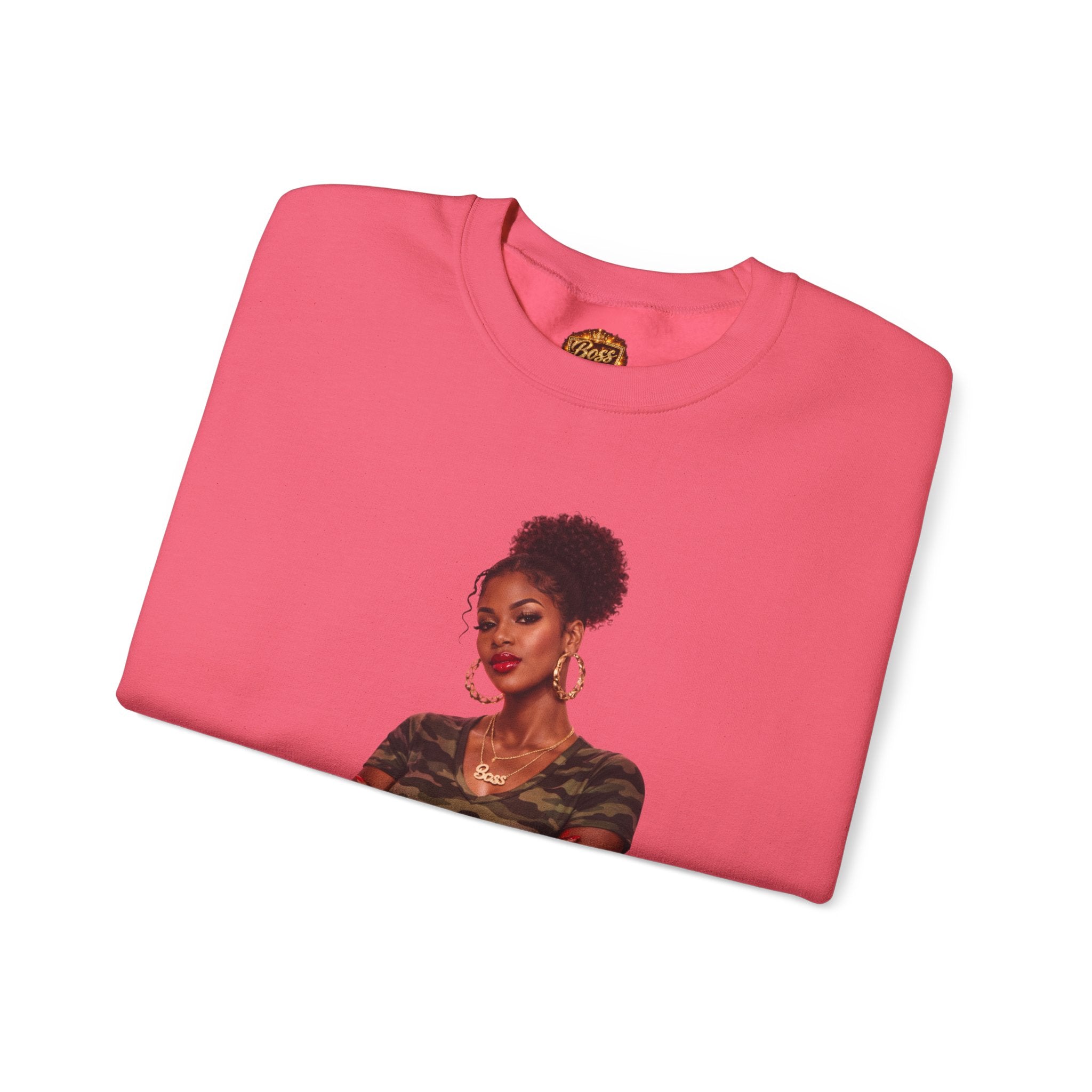 Confident Woman Illustration Crewneck Sweatshirt | Camouflage Tee Top