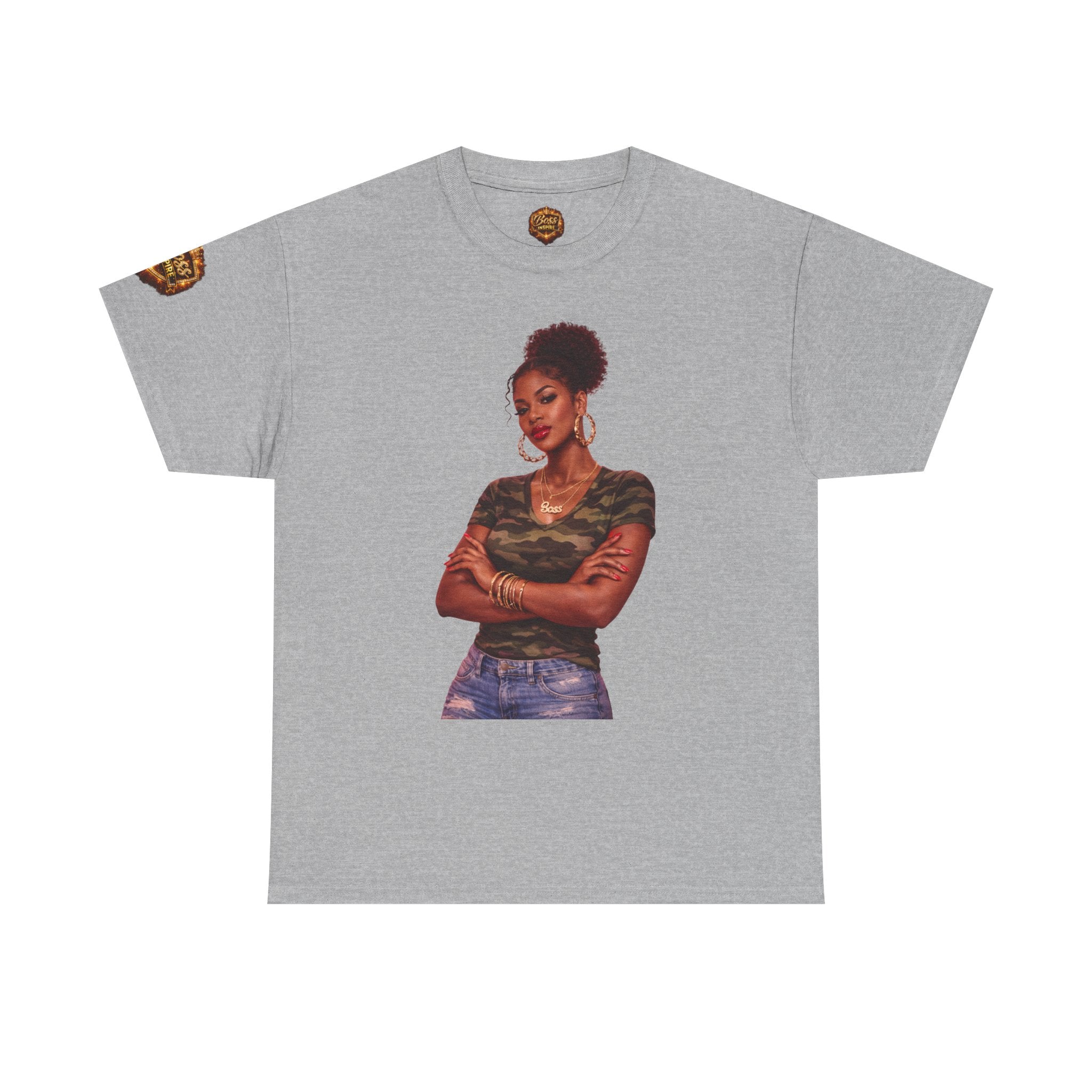 Afro Puff Woman Illustration T-Shirt | Camouflage Top Graphic Tee
