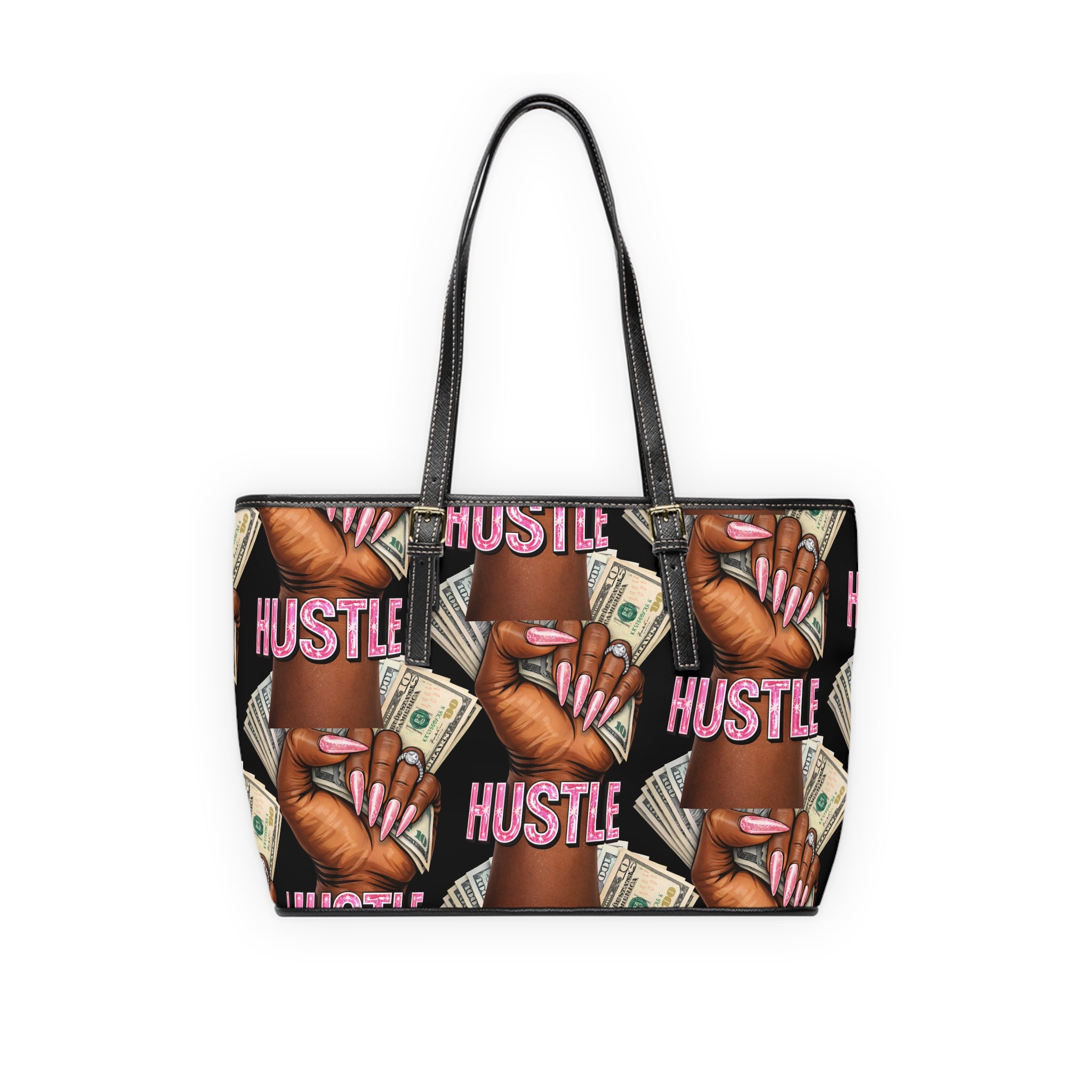 Copy of Hustle Money Hands PU Leather Shoulder Bag | Pink Cash Pattern Tote
