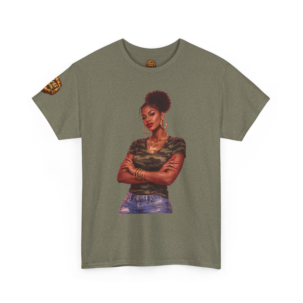 Afro Puff Woman Illustration T-Shirt | Camouflage Top Graphic Tee