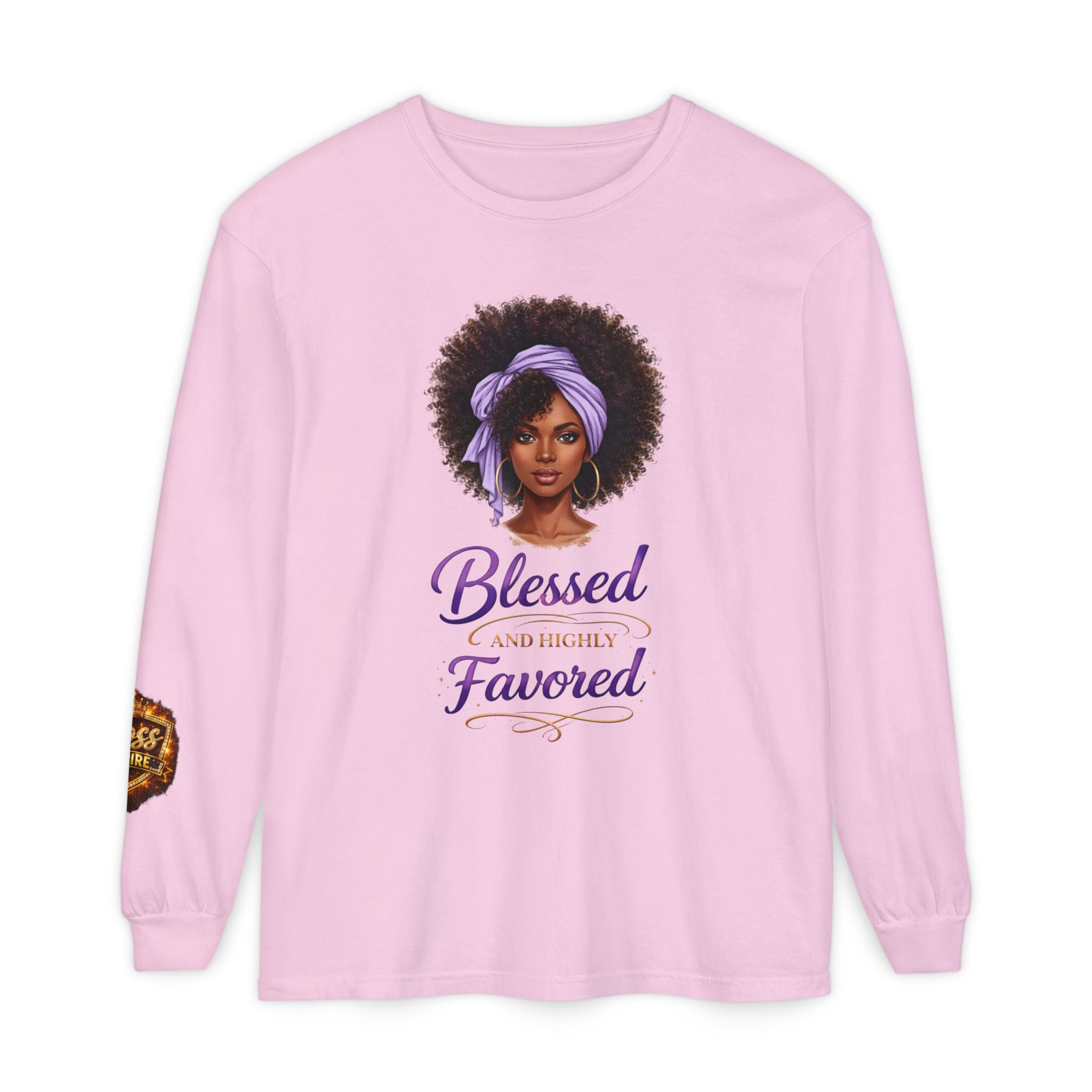 Blessed and Highly Favored Afro Girl Illustration Long Sleeve Shirt | Faith Christian