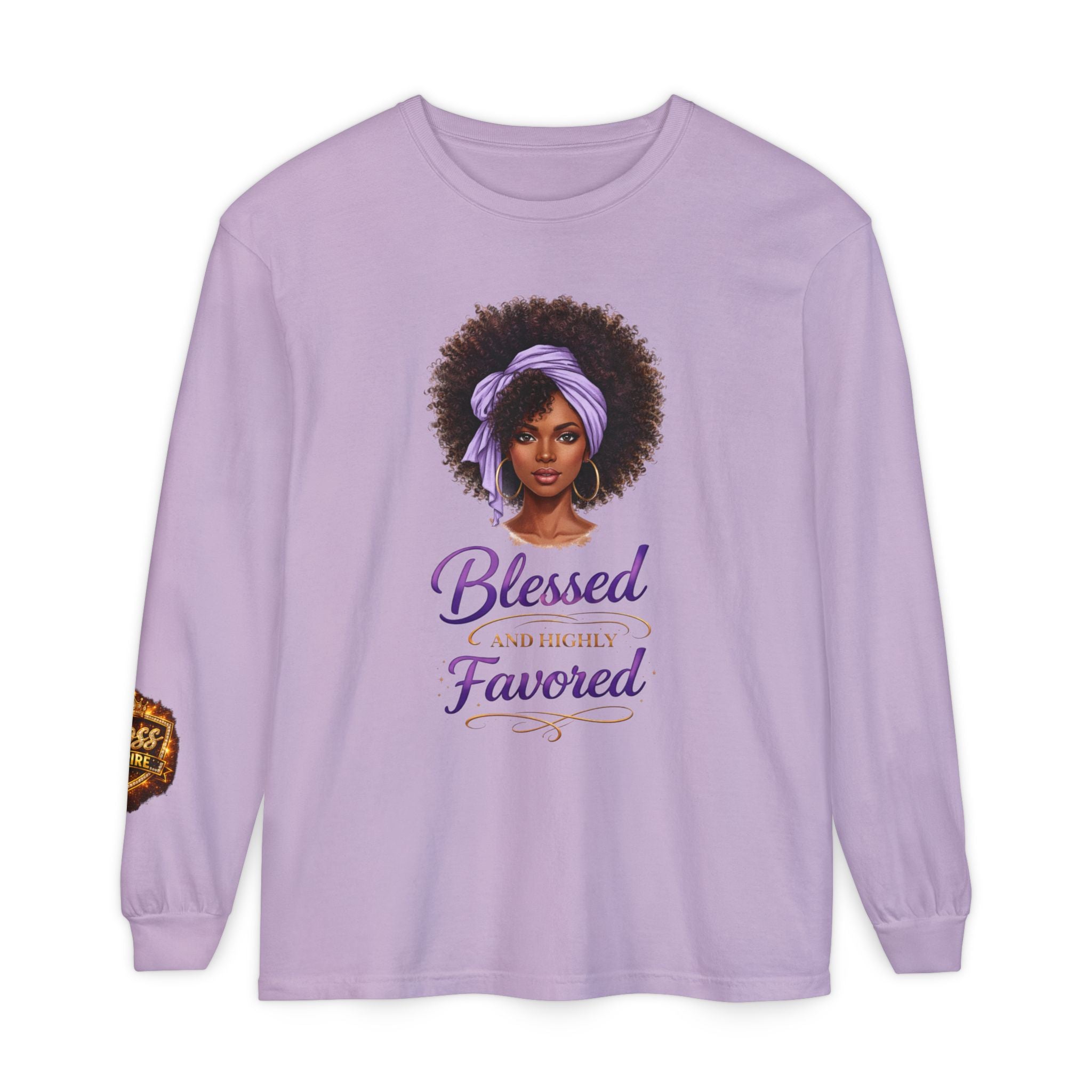 Blessed and Highly Favored Afro Girl Illustration Long Sleeve Shirt | Faith Christian