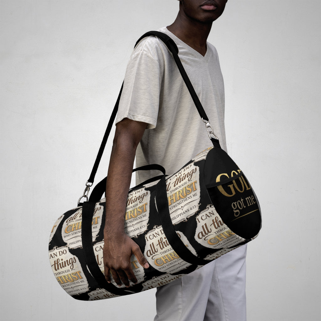I Can Do All Things Through Christ duffel bag | Christian Scripture Philippians 4:13 gym bag