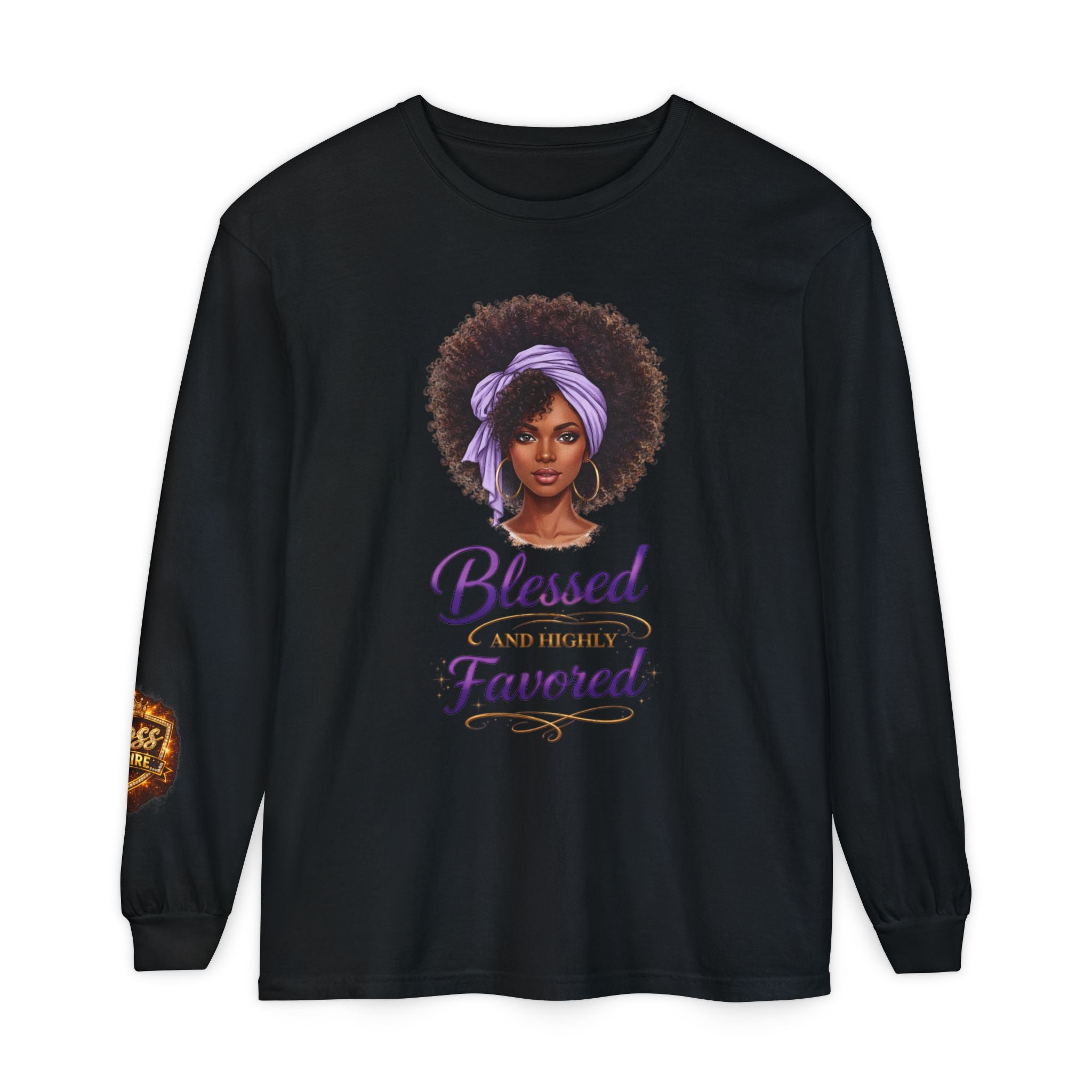 Blessed and Highly Favored Afro Girl Illustration Long Sleeve Shirt | Faith Christian