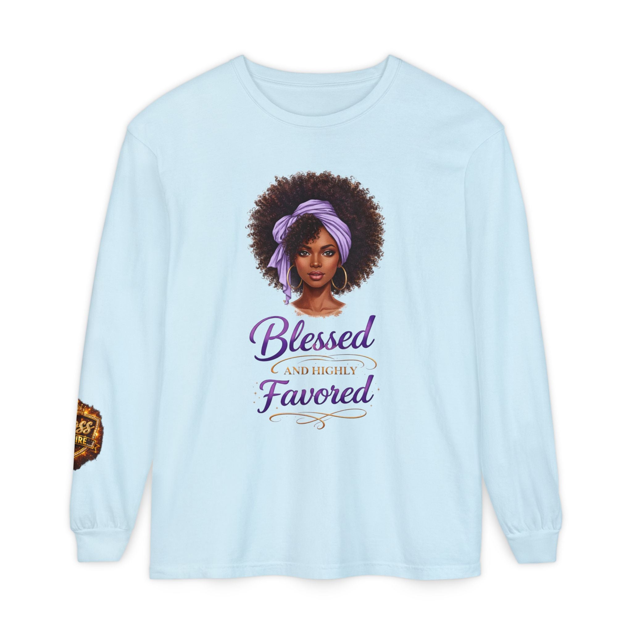 Blessed and Highly Favored Afro Girl Illustration Long Sleeve Shirt | Faith Christian