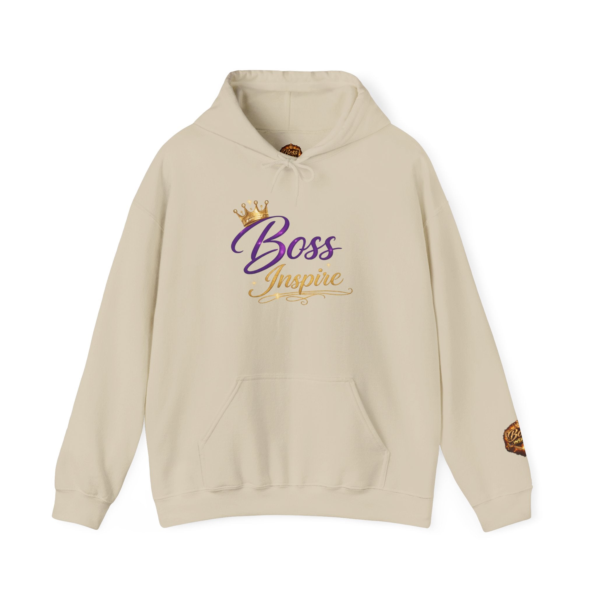Boss Inspire Script Logo Hoodie | Crown Typography, Empowerment Sweatshirt