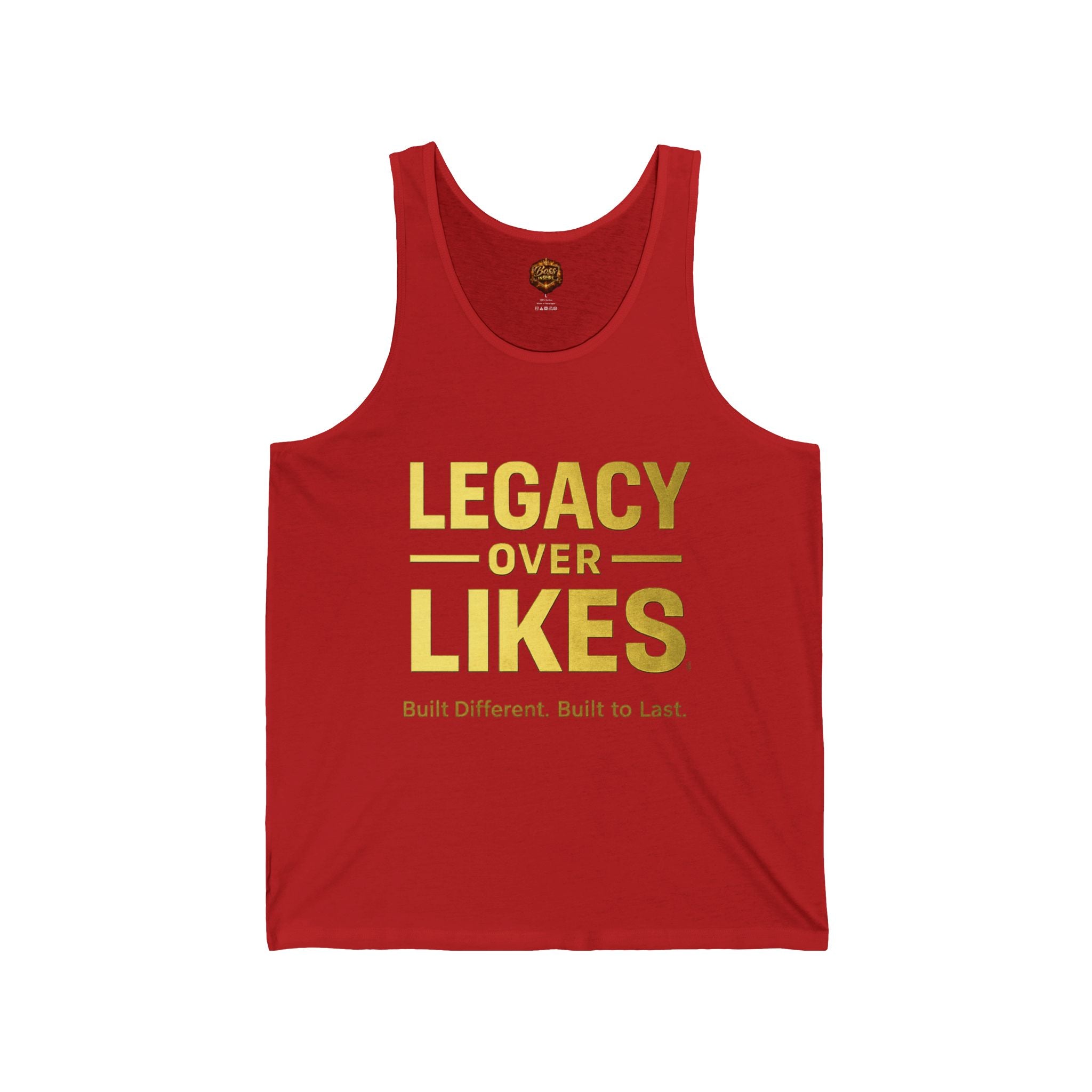 Legacy Over Likes Tank Top — Inspirational Gold Graphic Muscle Tank