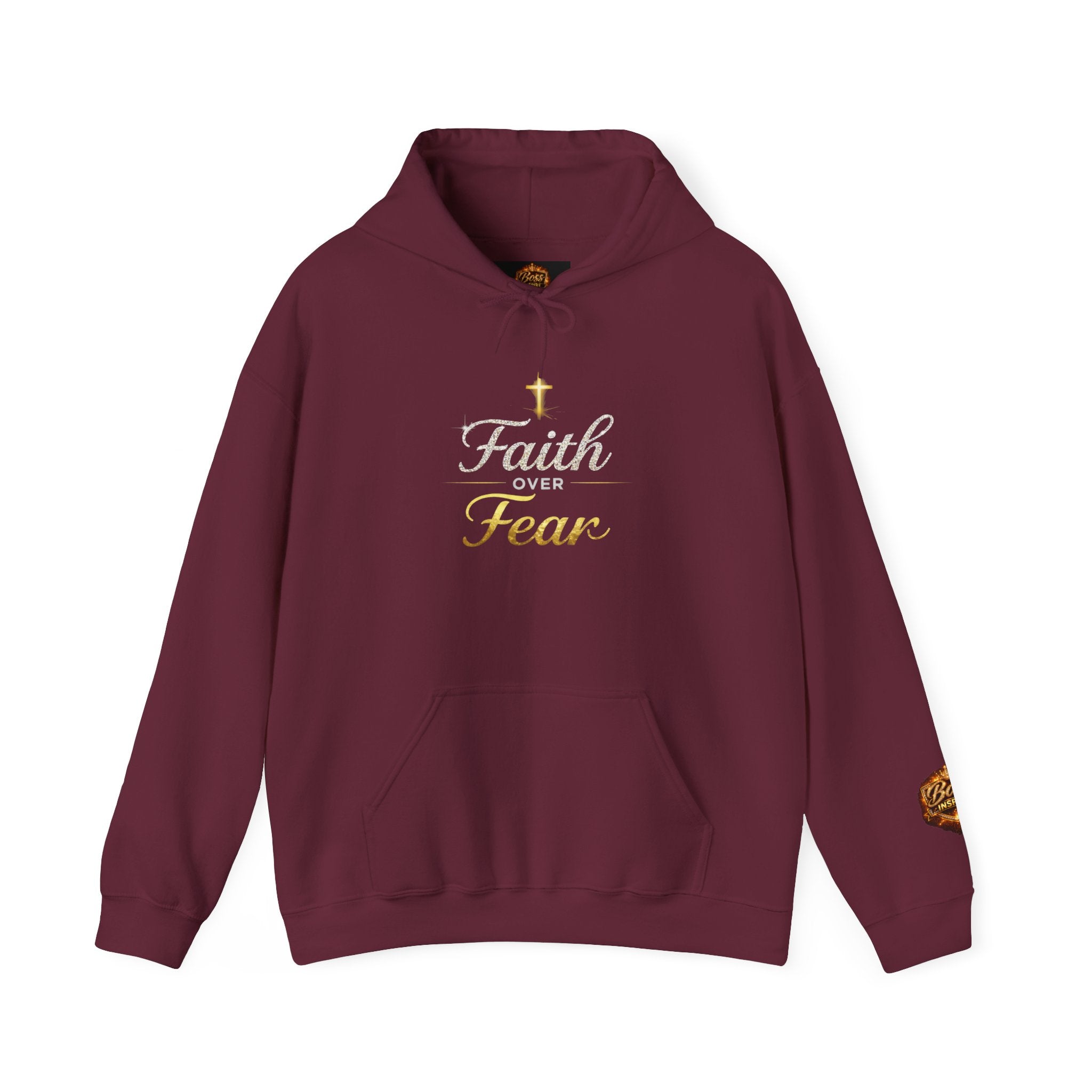 Faith Over Fear Hoodie | Christian Cross Script Religious Sweatshirt