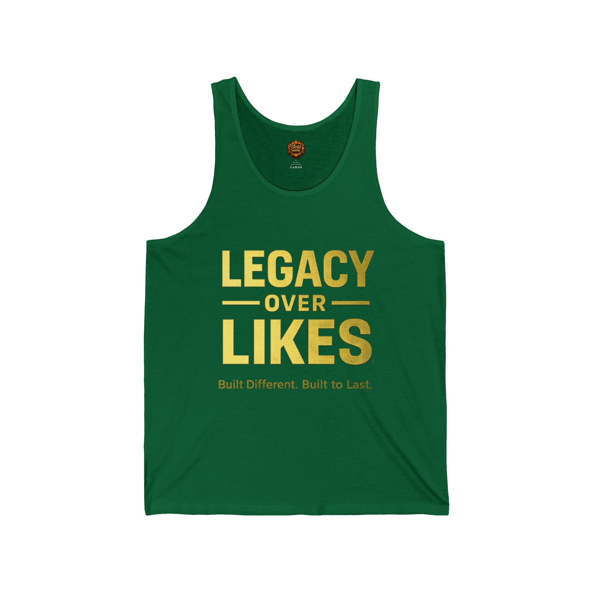Legacy Over Likes Tank Top — Inspirational Gold Graphic Muscle Tank