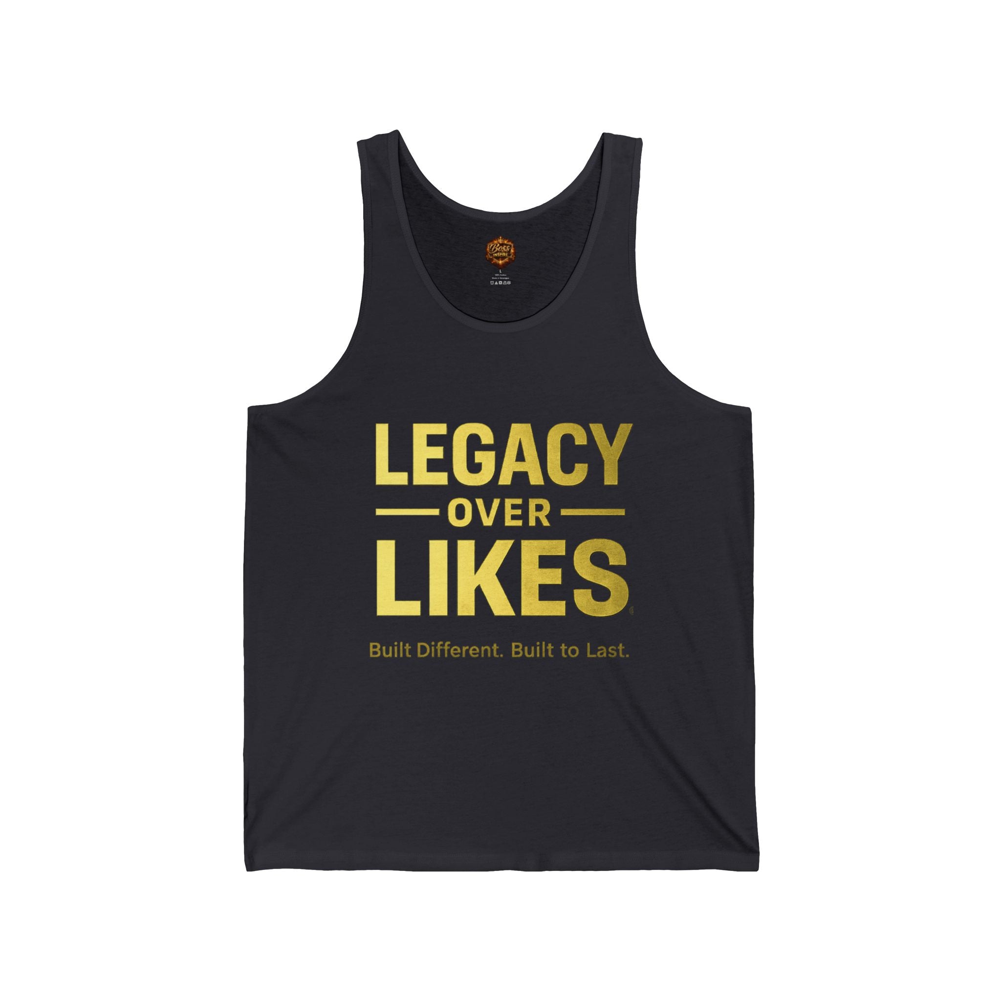 Legacy Over Likes Tank Top — Inspirational Gold Graphic Muscle Tank