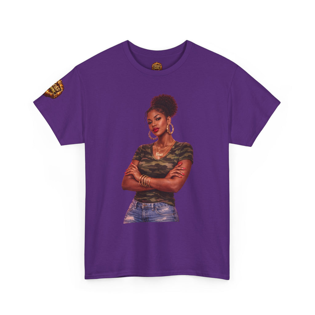 Afro Puff Woman Illustration T-Shirt | Camouflage Top Graphic Tee