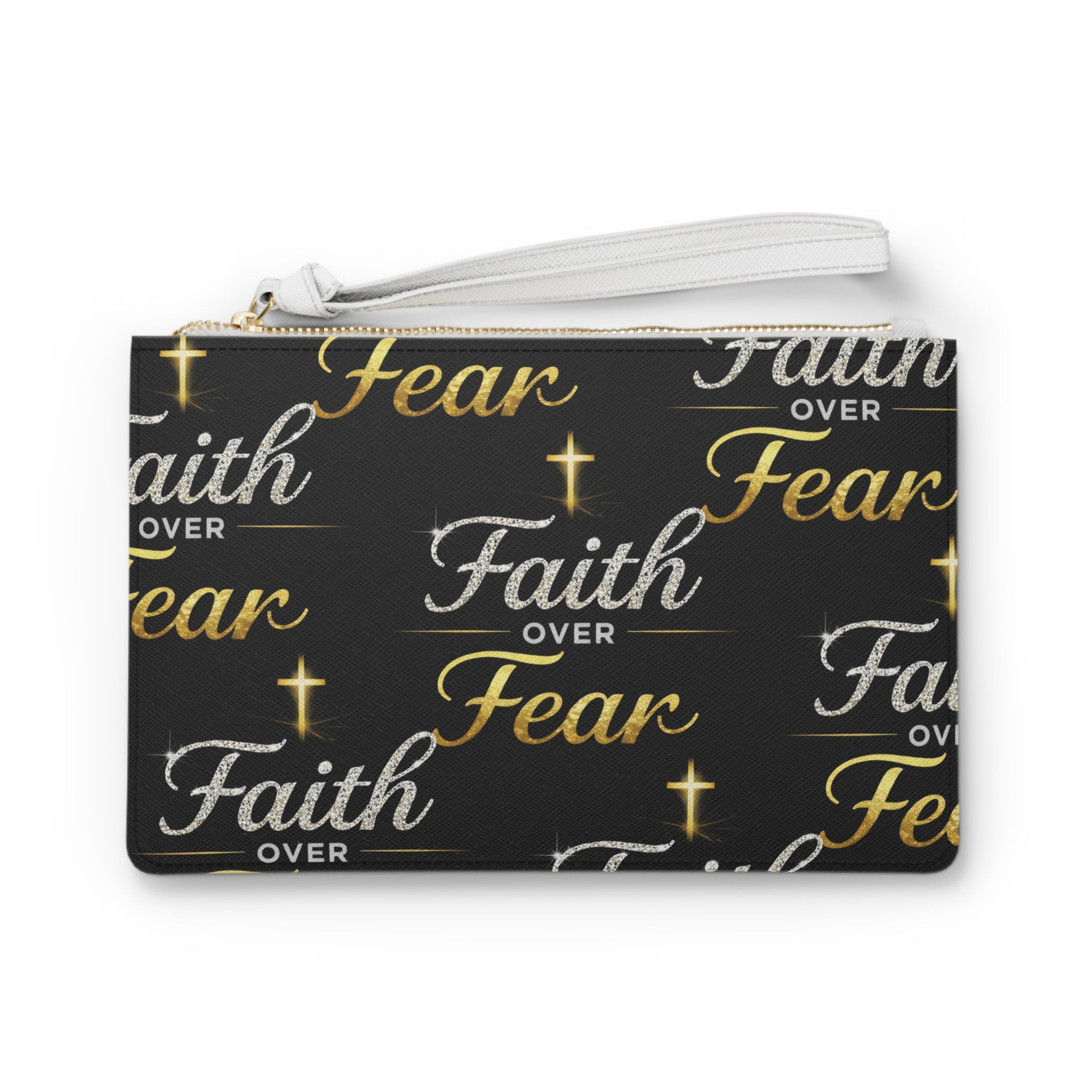 Faith over Fear Clutch Bag | Religious Cross Wristlet, Inspirational Pouch