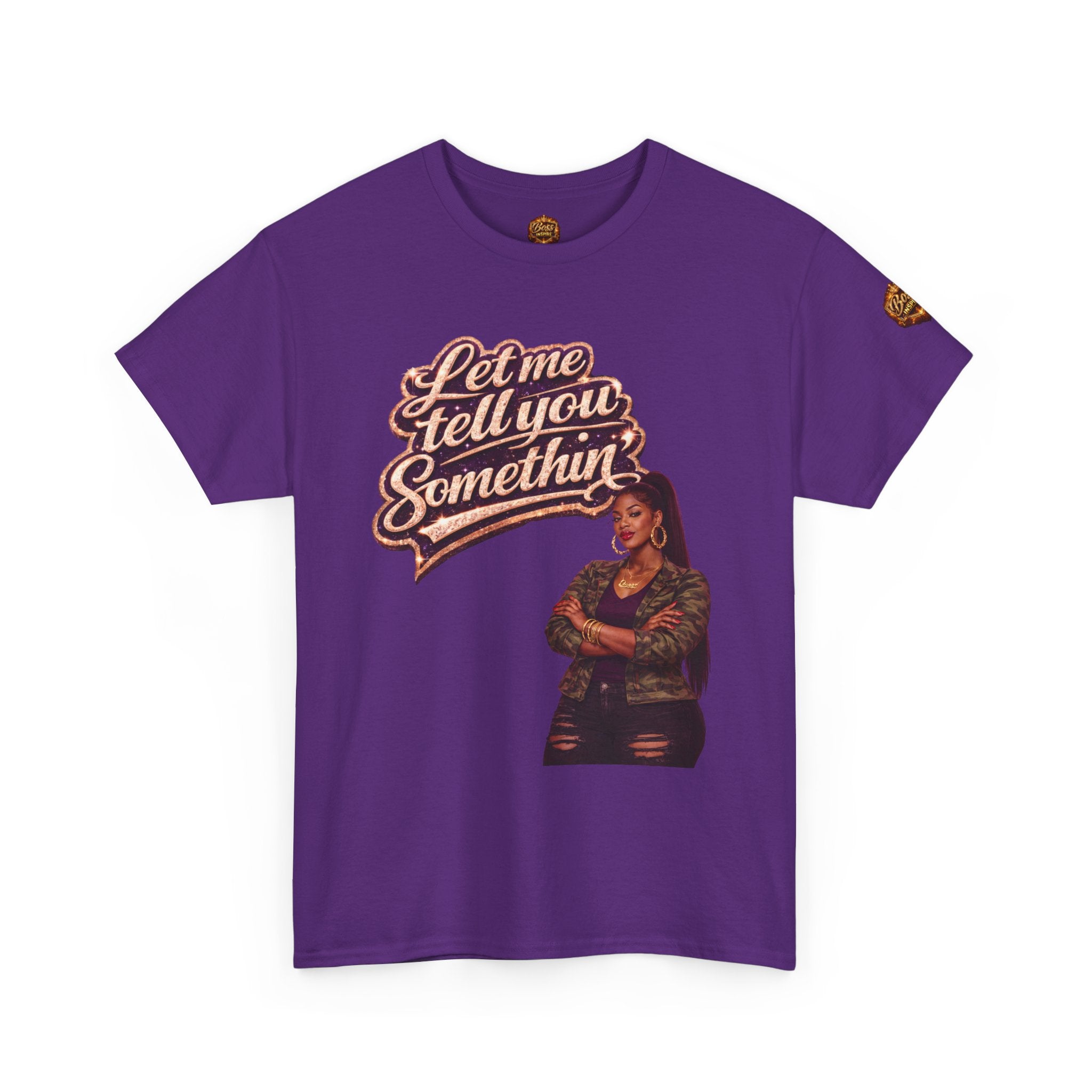 Let Me Tell You Something tee | Woman with arms crossed, retro script design