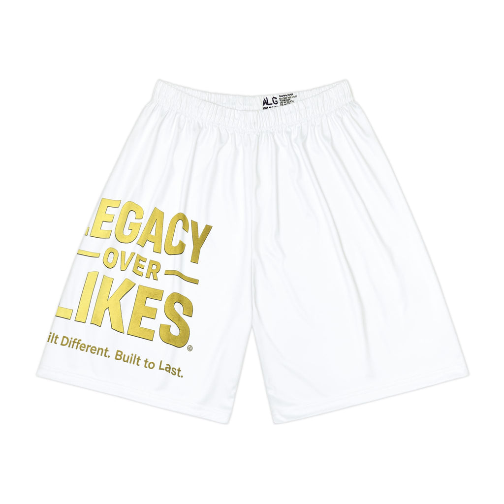 Legacy Over Likes Athletic Shorts — Men's White Performance Basketball Shorts