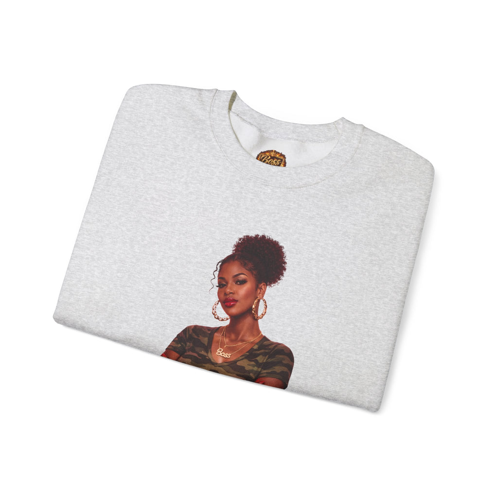 Confident Woman Illustration Crewneck Sweatshirt | Camouflage Tee Top