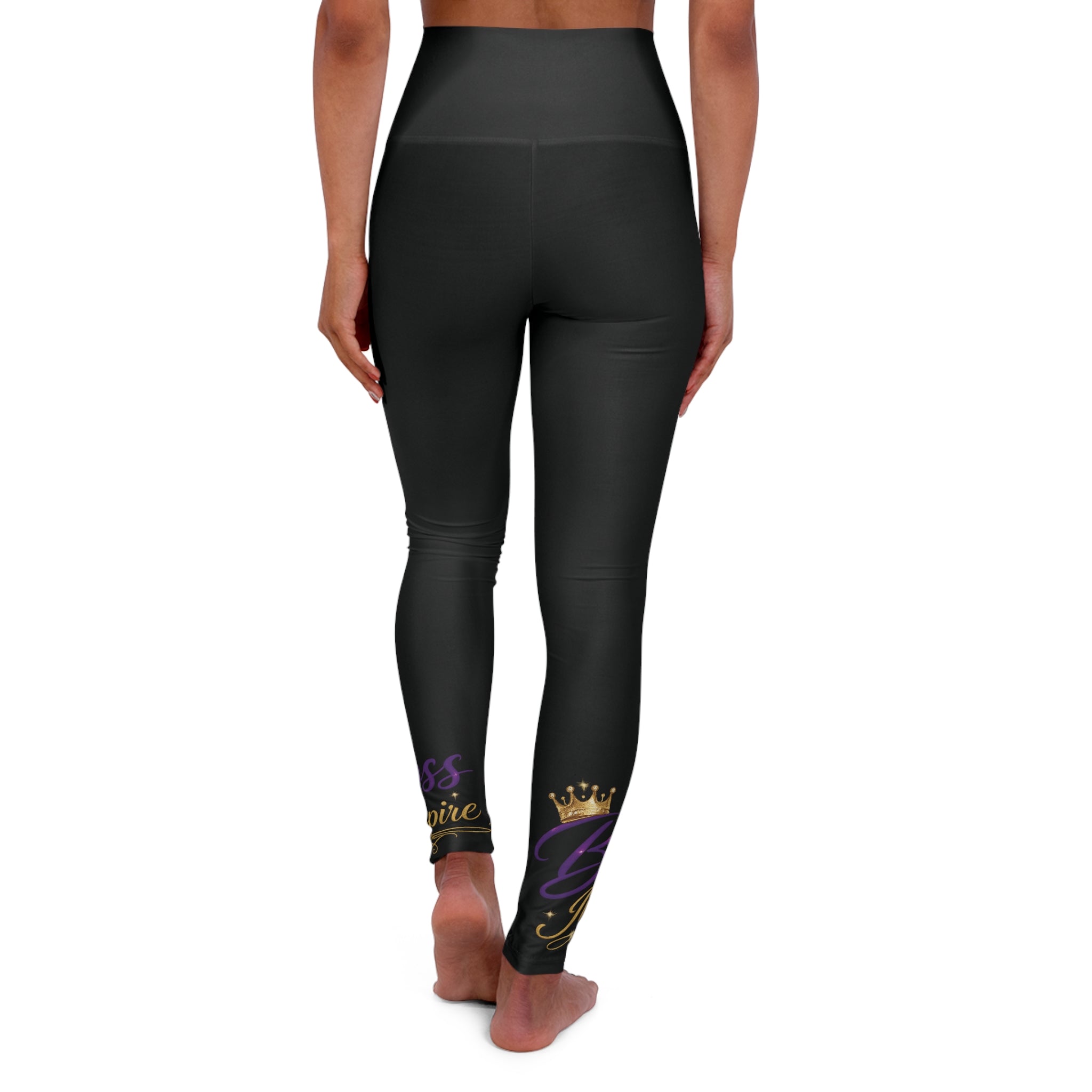 Purple Gold Crown 'Boss Queen' Script Leggings | High Waisted Yoga Leggings